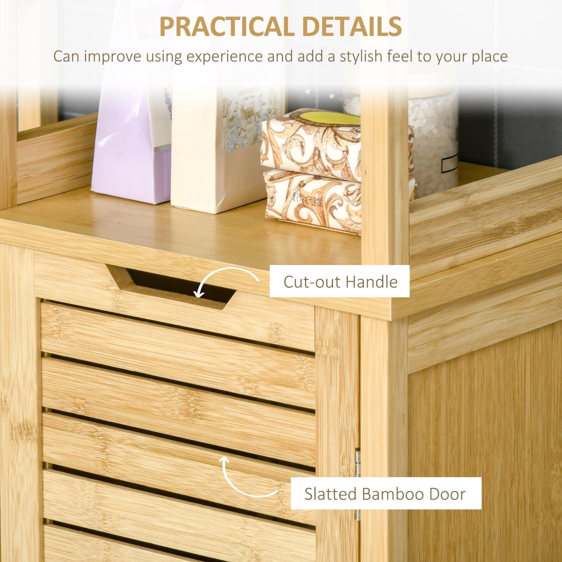 Kleankin Bathroom Storage Organiser with 3 Shelves & Cupboard - ALL4U RETAILER LTD