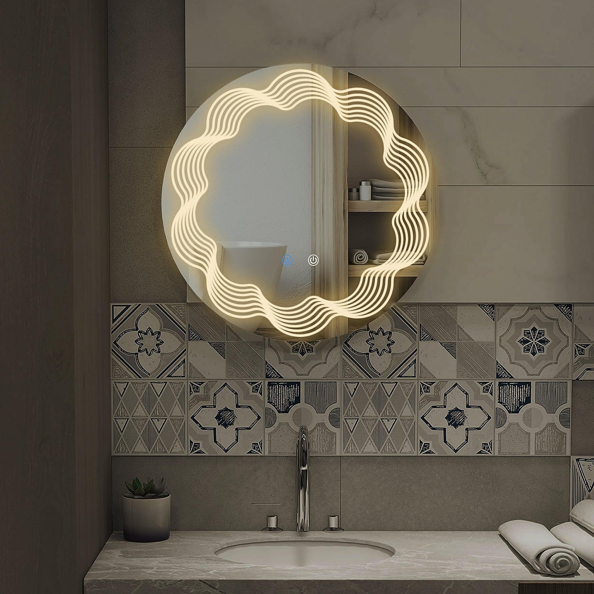 Kleankin Dimmable LED Mirror: Illuminated Round Vanity - ALL4U RETAILER LTD