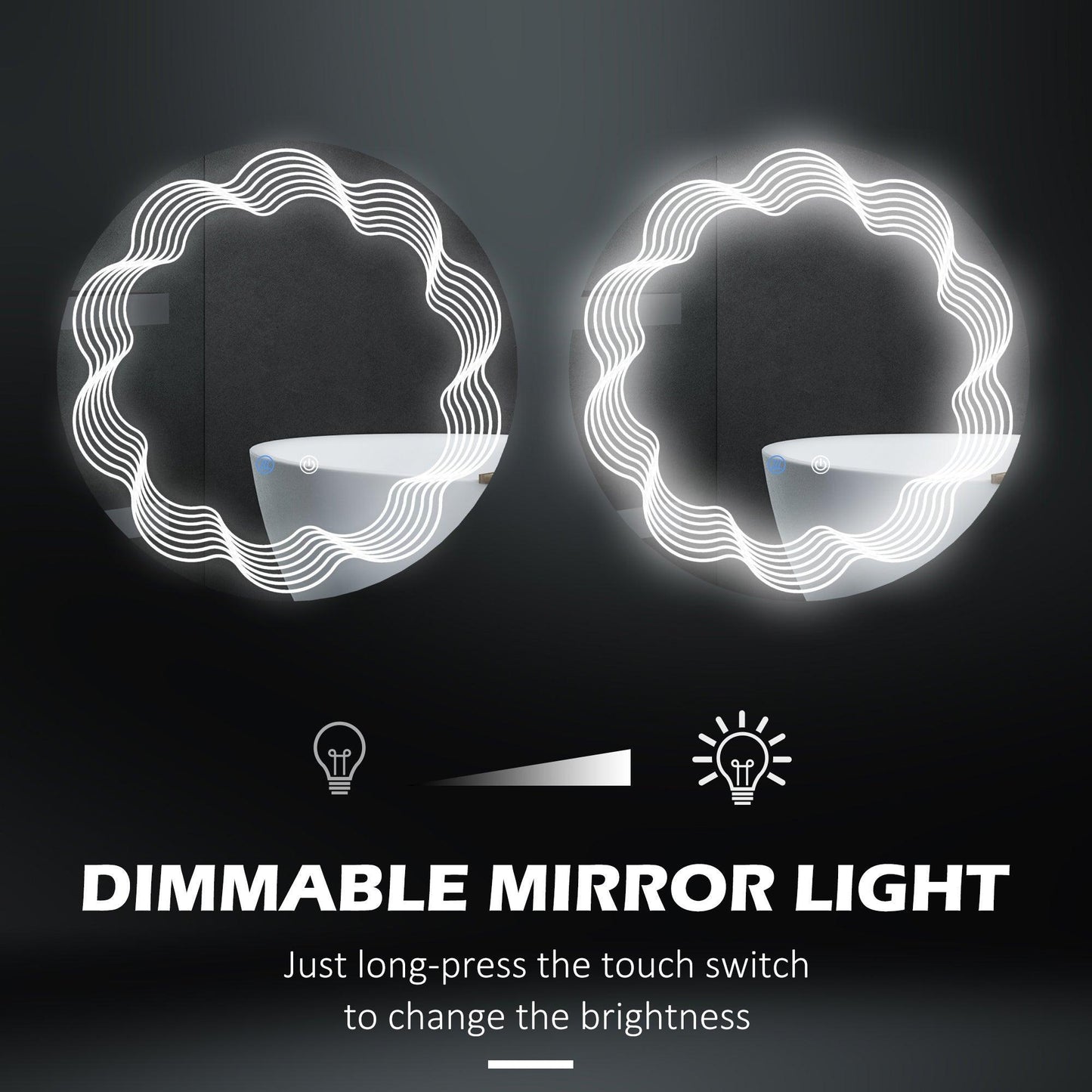 Kleankin Dimmable LED Mirror: Illuminated Round Vanity - ALL4U RETAILER LTD