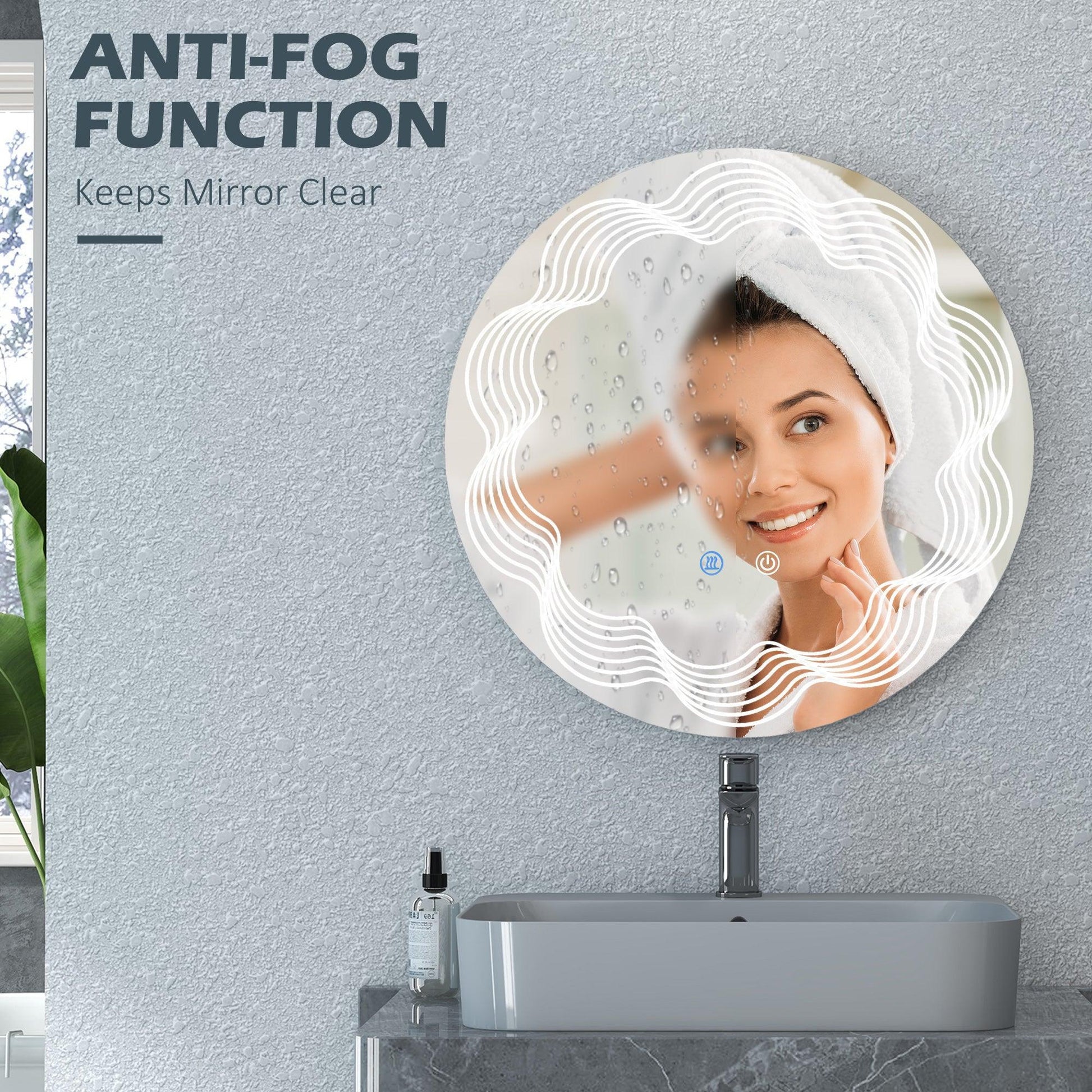 Kleankin Dimmable LED Mirror: Illuminated Round Vanity - ALL4U RETAILER LTD