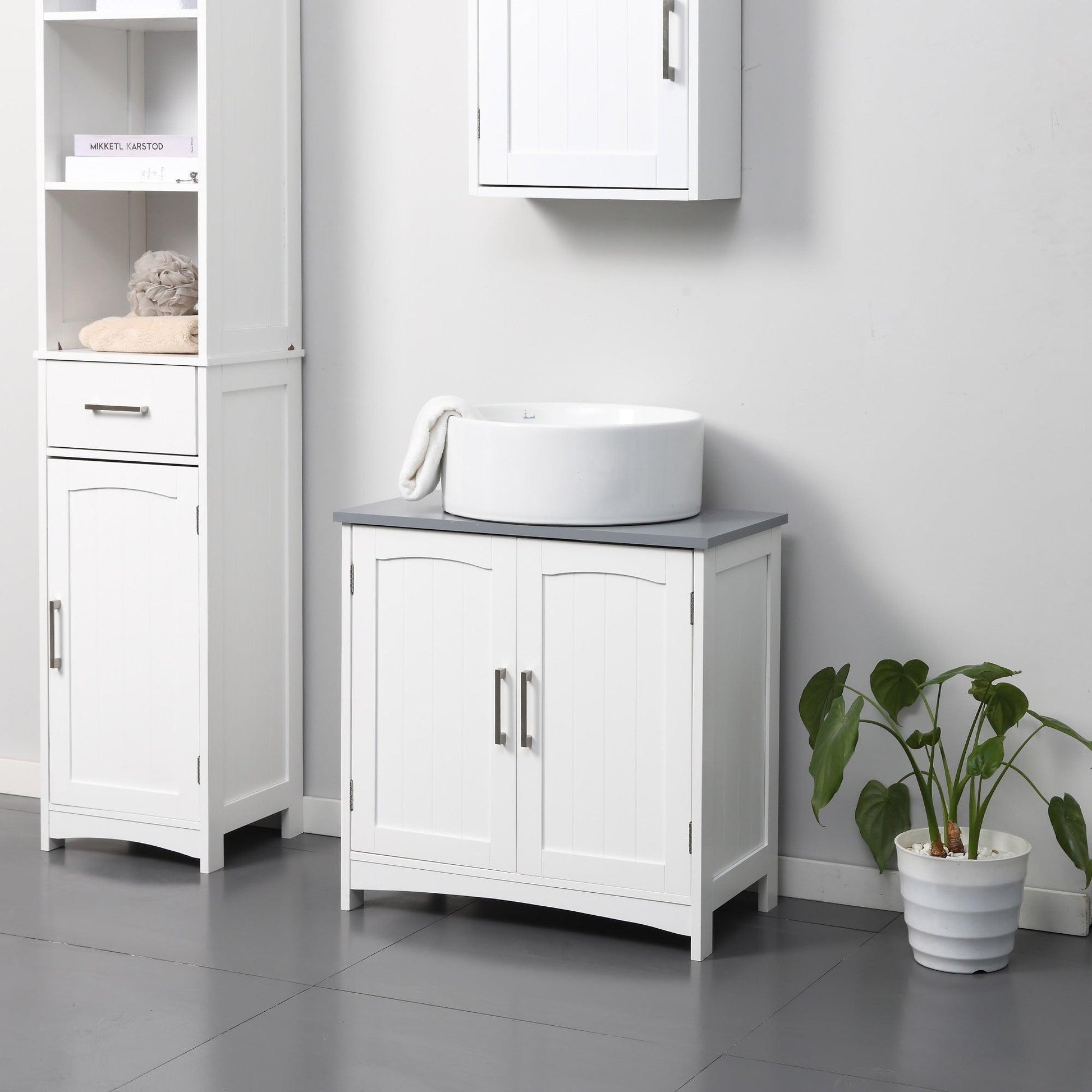 Kleankin Double Door Under Sink Cabinet - White - ALL4U RETAILER LTD