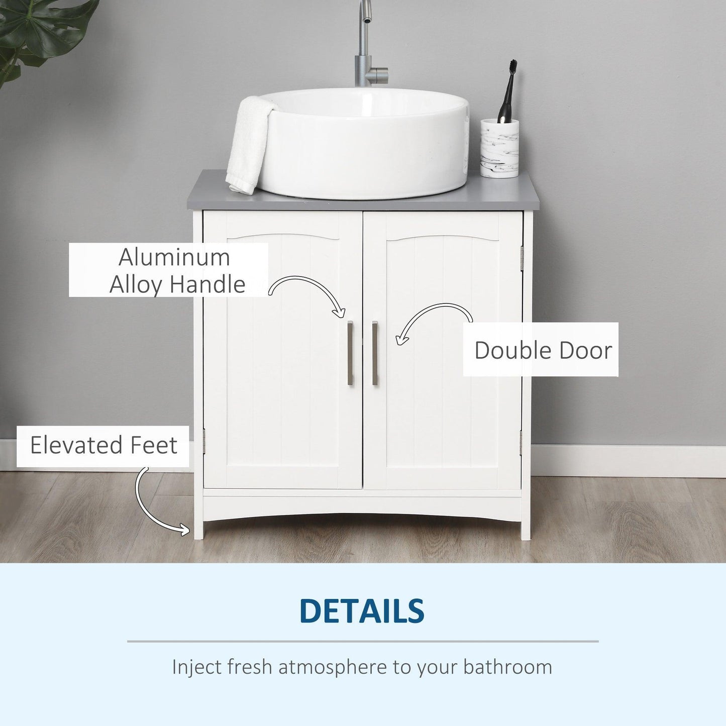 Kleankin Double Door Under Sink Cabinet - White - ALL4U RETAILER LTD