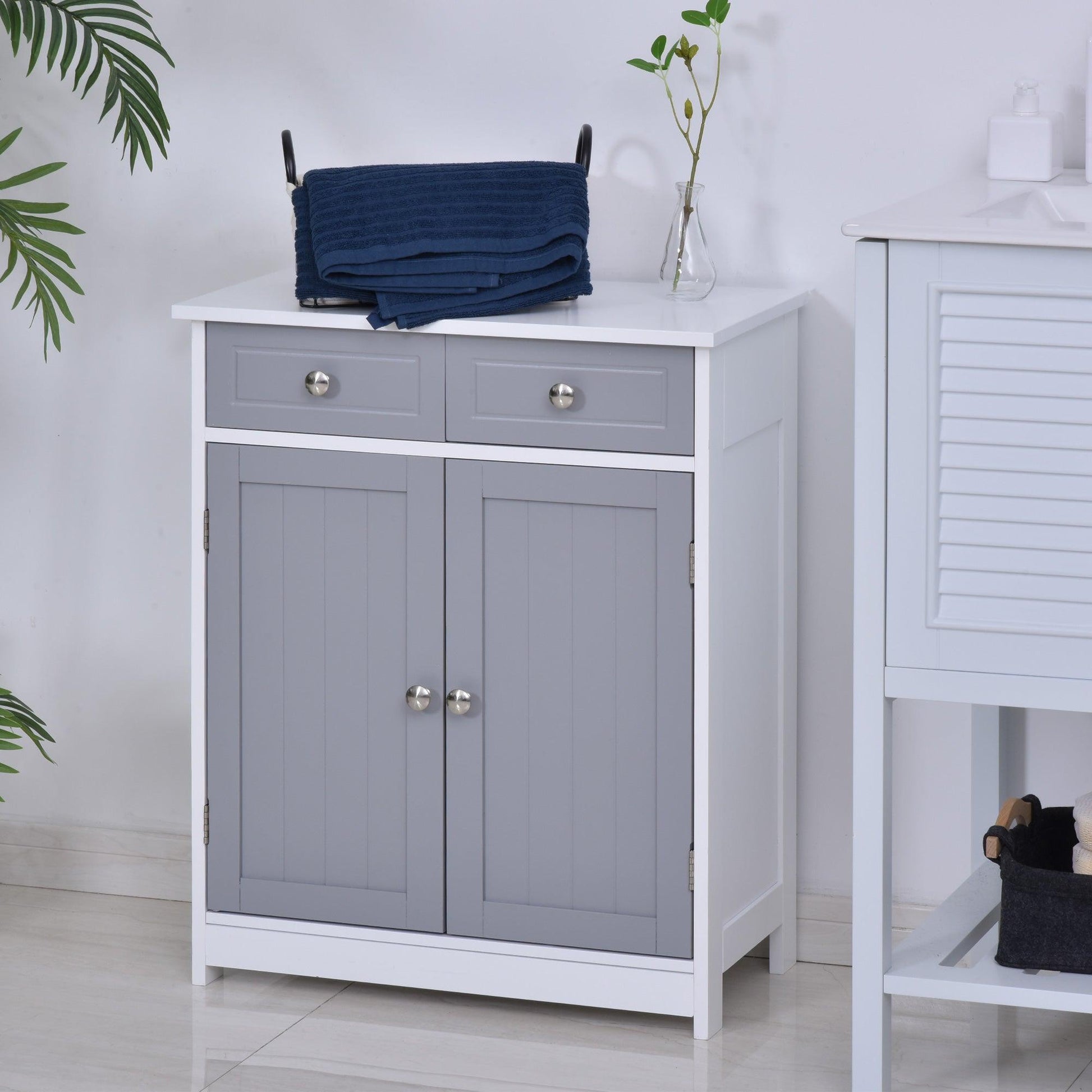 Kleankin Free-Standing Bathroom Cabinet w/ 2 Drawers - Grey - ALL4U RETAILER LTD