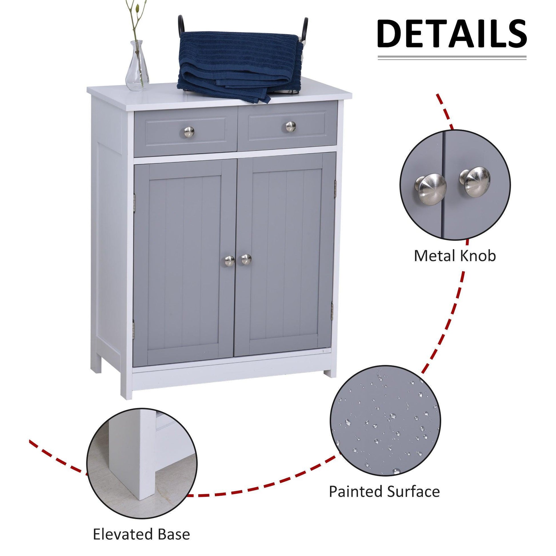 Kleankin Free-Standing Bathroom Cabinet w/ 2 Drawers - Grey - ALL4U RETAILER LTD