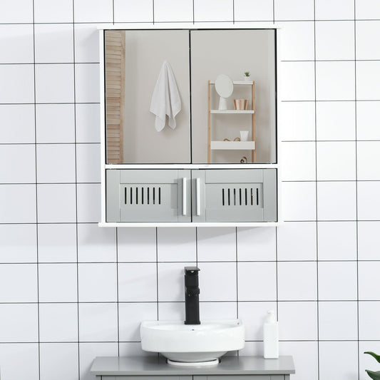 Kleankin Grey Bathroom Mirror Cabinet with Double Doors - ALL4U RETAILER LTD