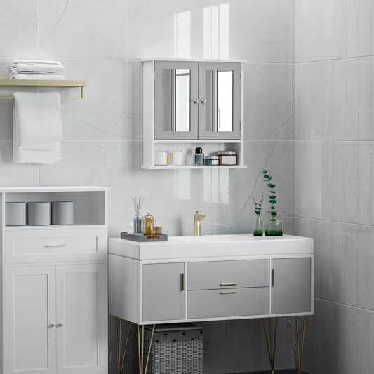 Kleankin Grey Bathroom Storage Cabinet with Mirrored Doors - ALL4U RETAILER LTD