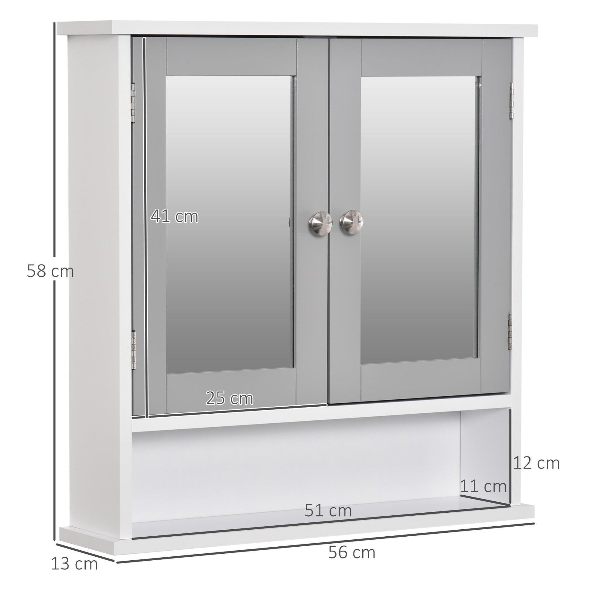 Kleankin Grey Bathroom Storage Cabinet with Mirrored Doors - ALL4U RETAILER LTD