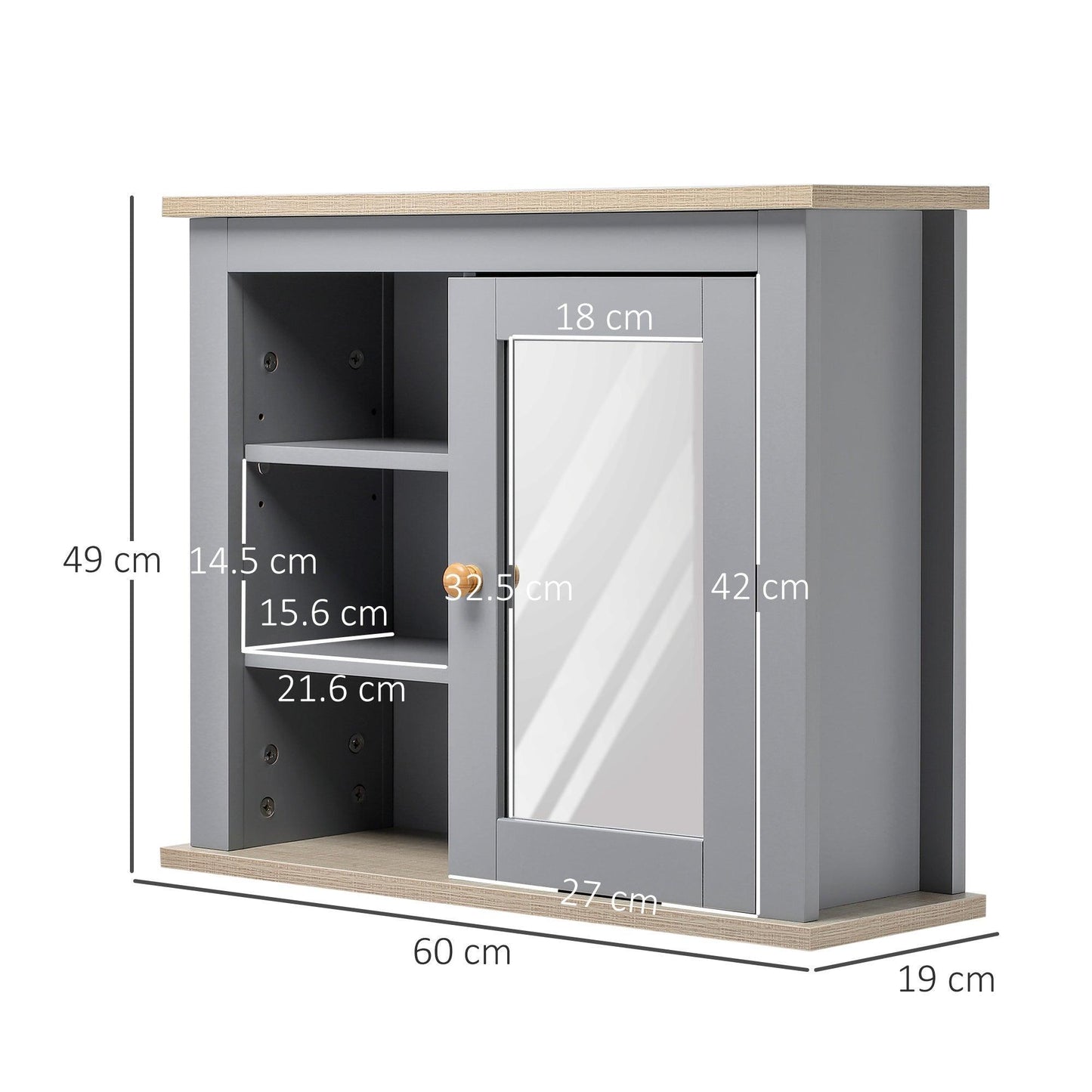 Kleankin Grey Bathroom Wall Mirror Cabinet - ALL4U RETAILER LTD