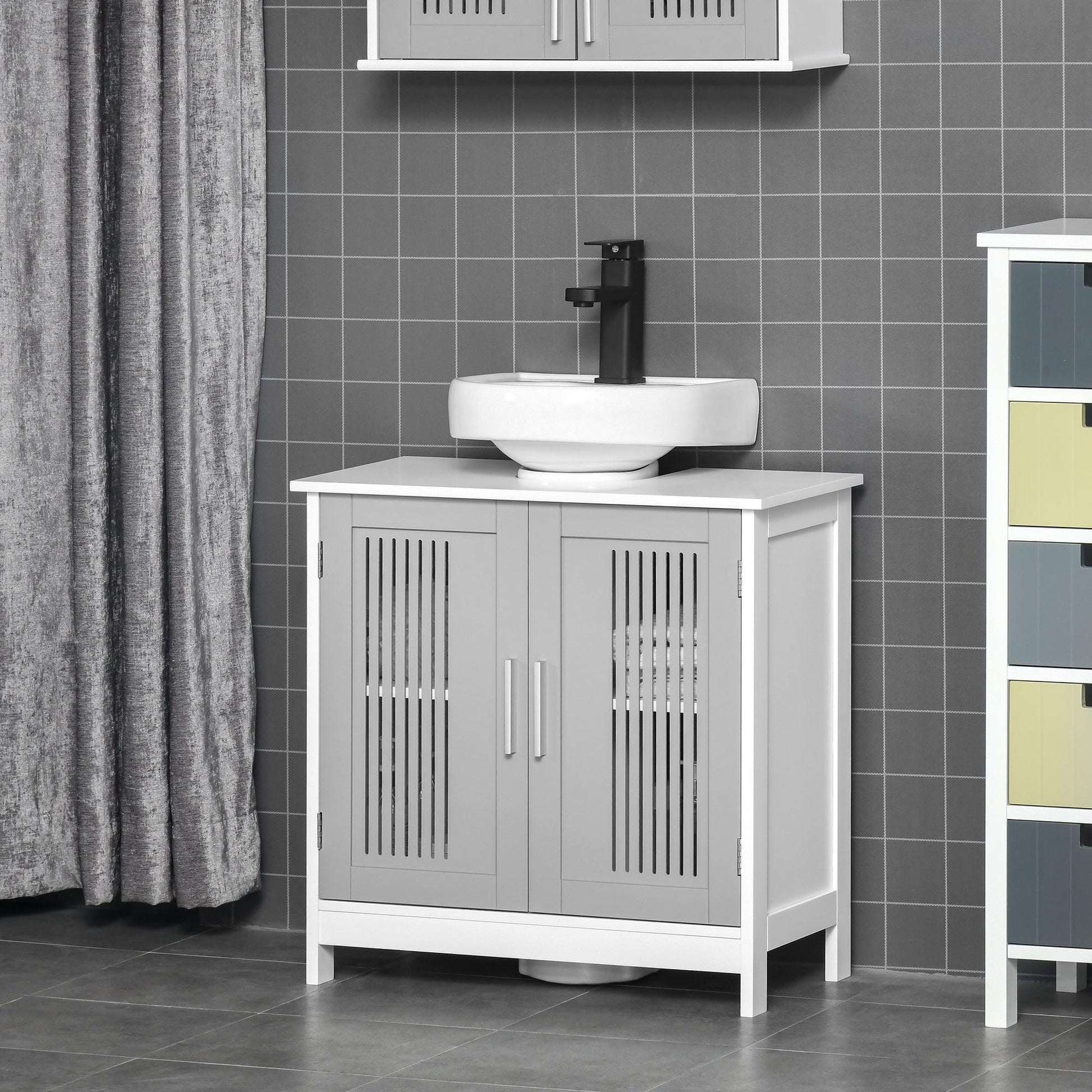 Kleankin Grey Under Sink Cabinet with 2 Doors, Adjustable Shelves - ALL4U RETAILER LTD