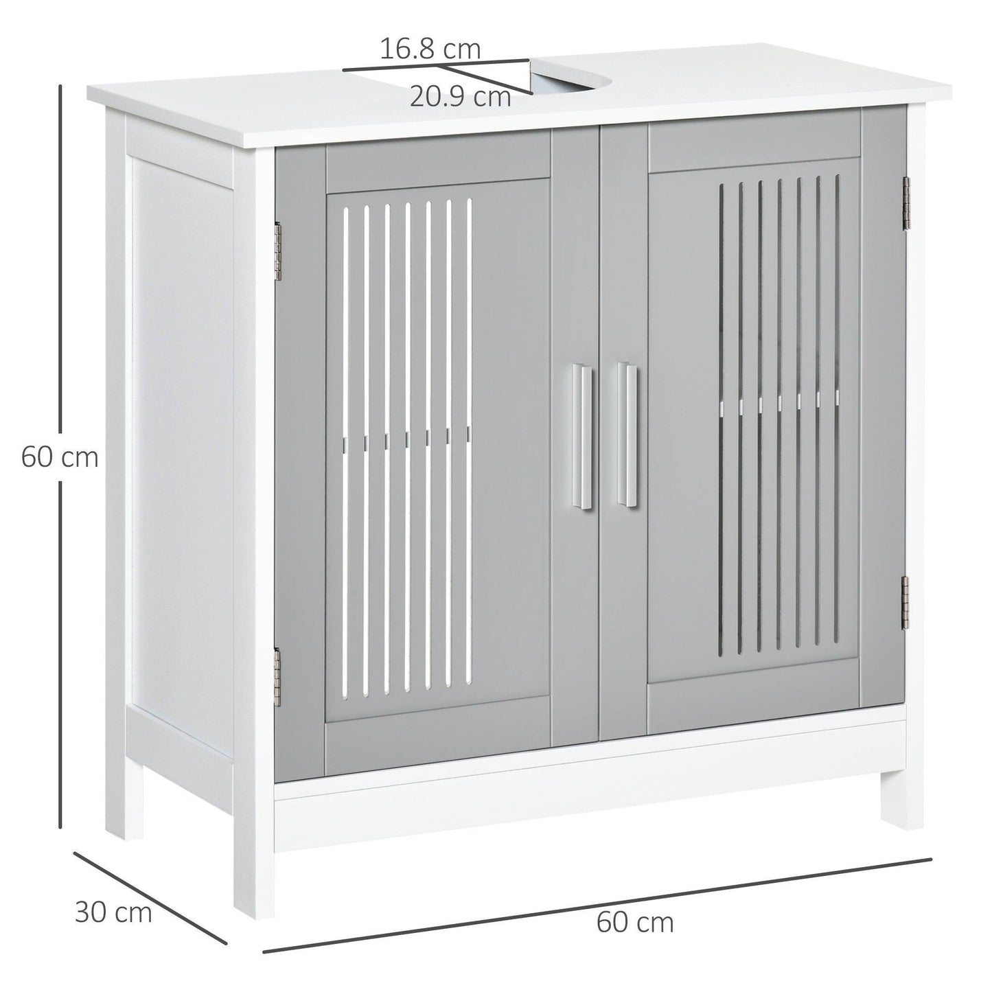 Kleankin Grey Under Sink Cabinet with 2 Doors, Adjustable Shelves - ALL4U RETAILER LTD