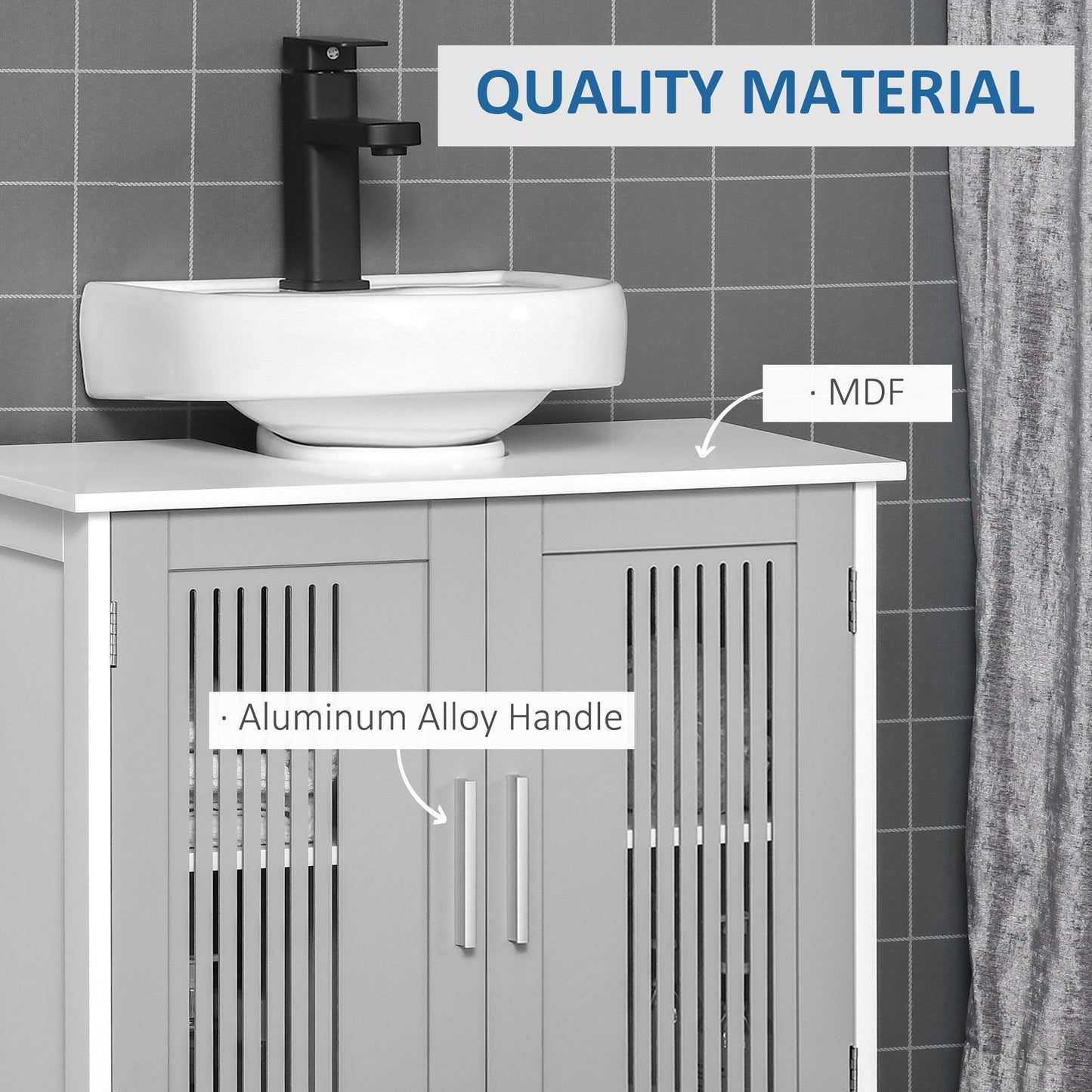 Kleankin Grey Under Sink Cabinet with 2 Doors, Adjustable Shelves - ALL4U RETAILER LTD