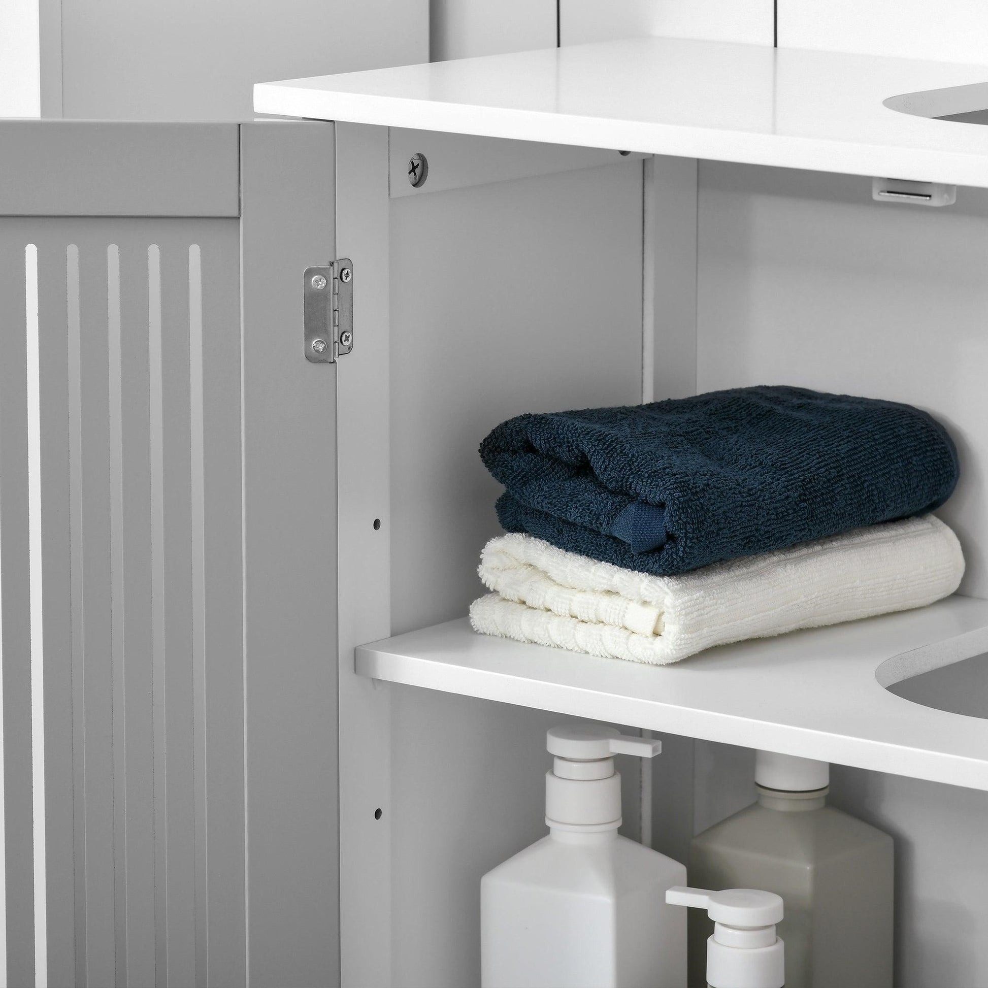 Kleankin Grey Under Sink Cabinet with 2 Doors, Adjustable Shelves - ALL4U RETAILER LTD