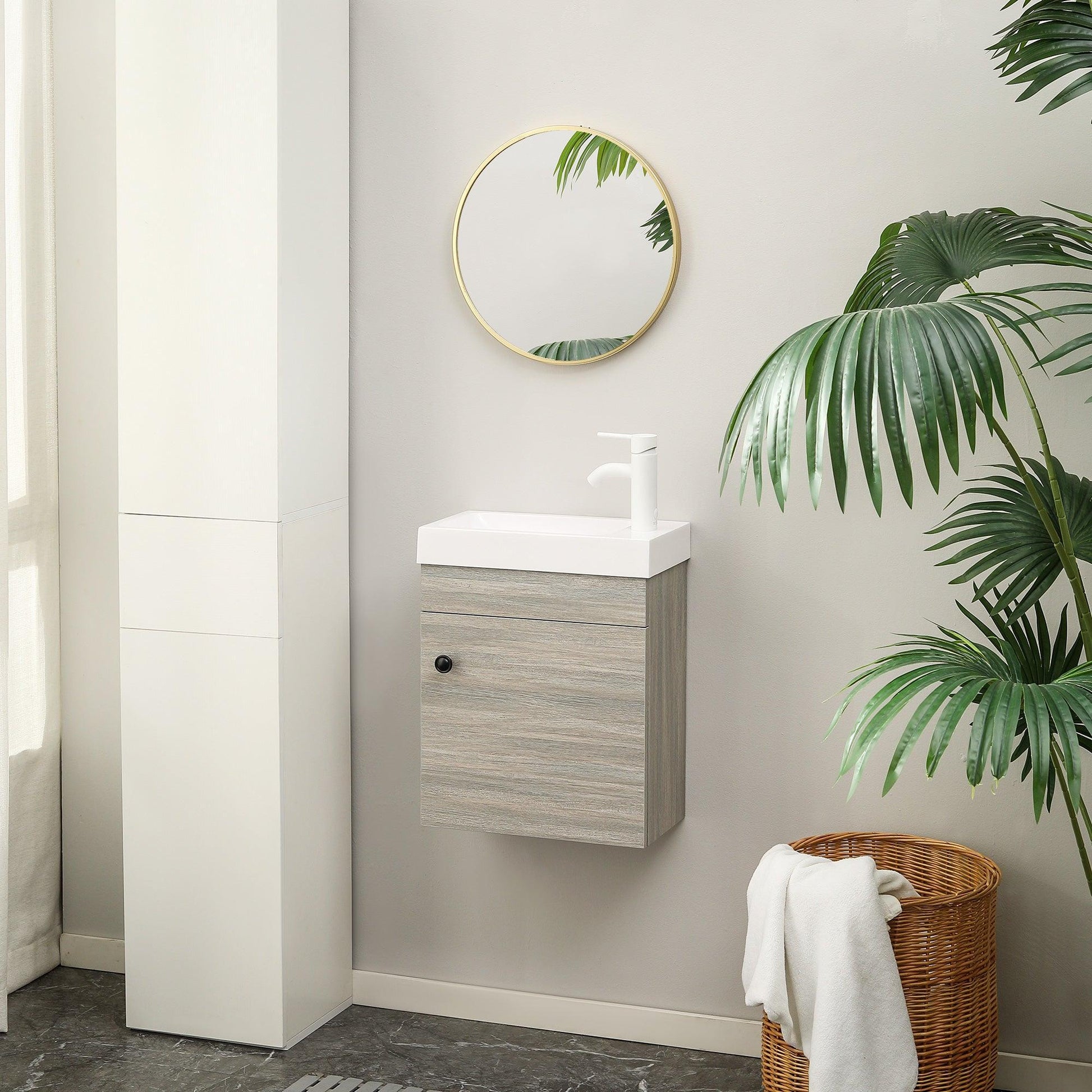 Kleankin Grey Wall Mounted Bathroom Vanity Unit with Basin - ALL4U RETAILER LTD