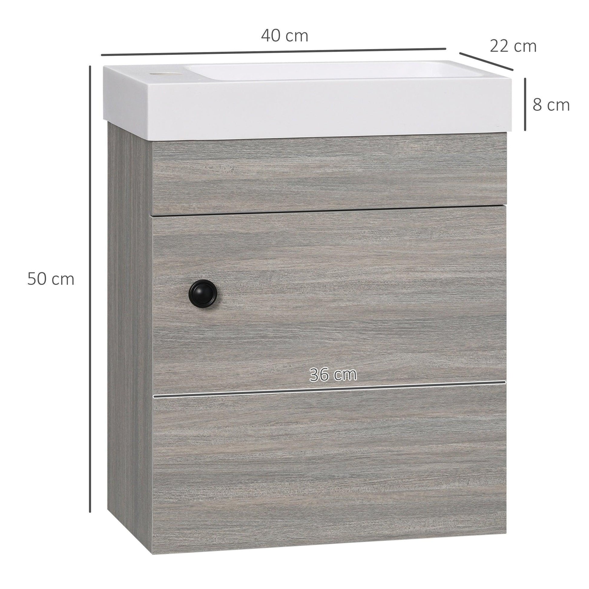 Kleankin Grey Wall Mounted Bathroom Vanity Unit with Basin - ALL4U RETAILER LTD