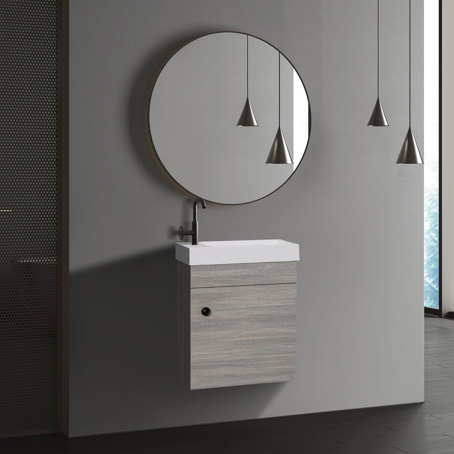 Kleankin Grey Wall Mounted Bathroom Vanity Unit with Basin - ALL4U RETAILER LTD