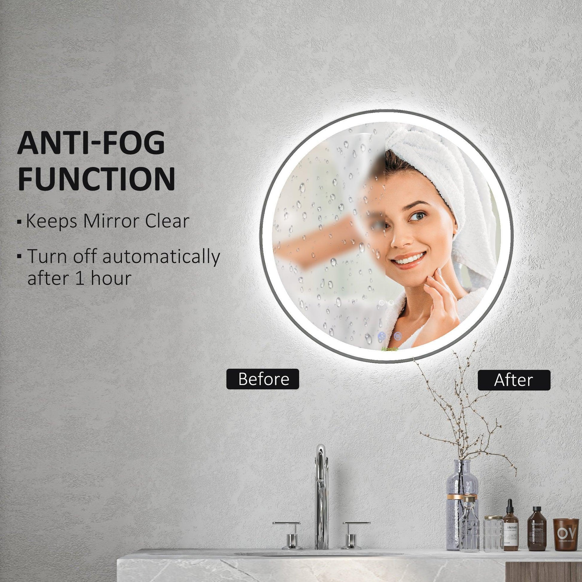 Kleankin Illuminated Makeup Mirror - Anti-Fog, 3 Color Temperatures - ALL4U RETAILER LTD