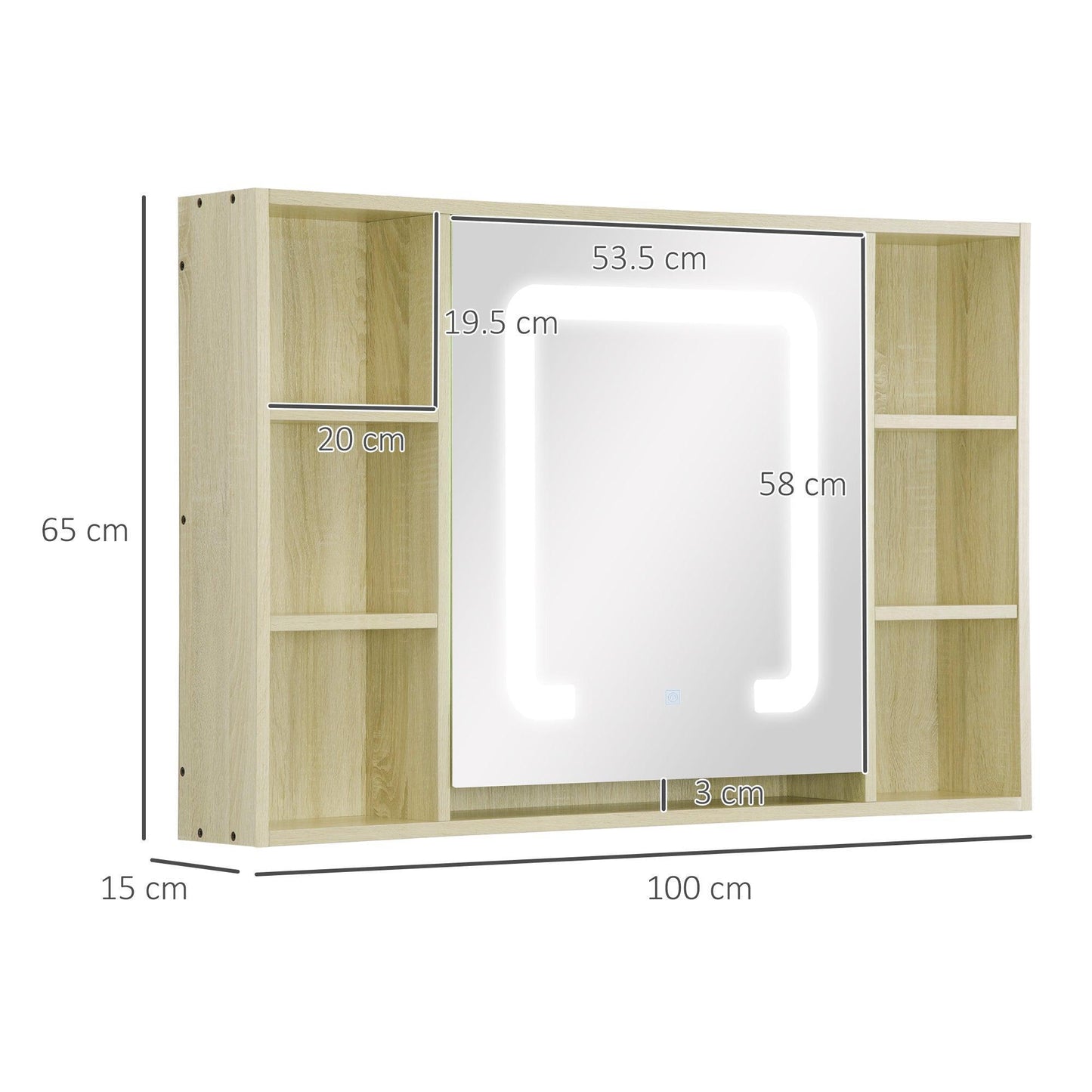 Kleankin LED Bathroom Mirror Cabinet with Dimmable Light - ALL4U RETAILER LTD