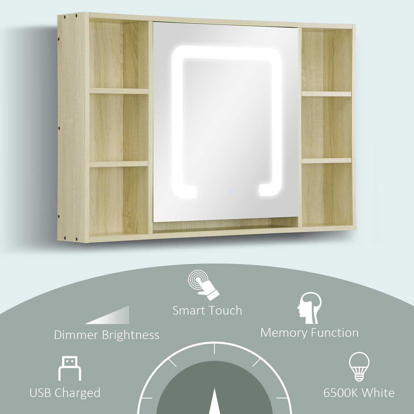 Kleankin LED Bathroom Mirror Cabinet with Dimmable Light - ALL4U RETAILER LTD