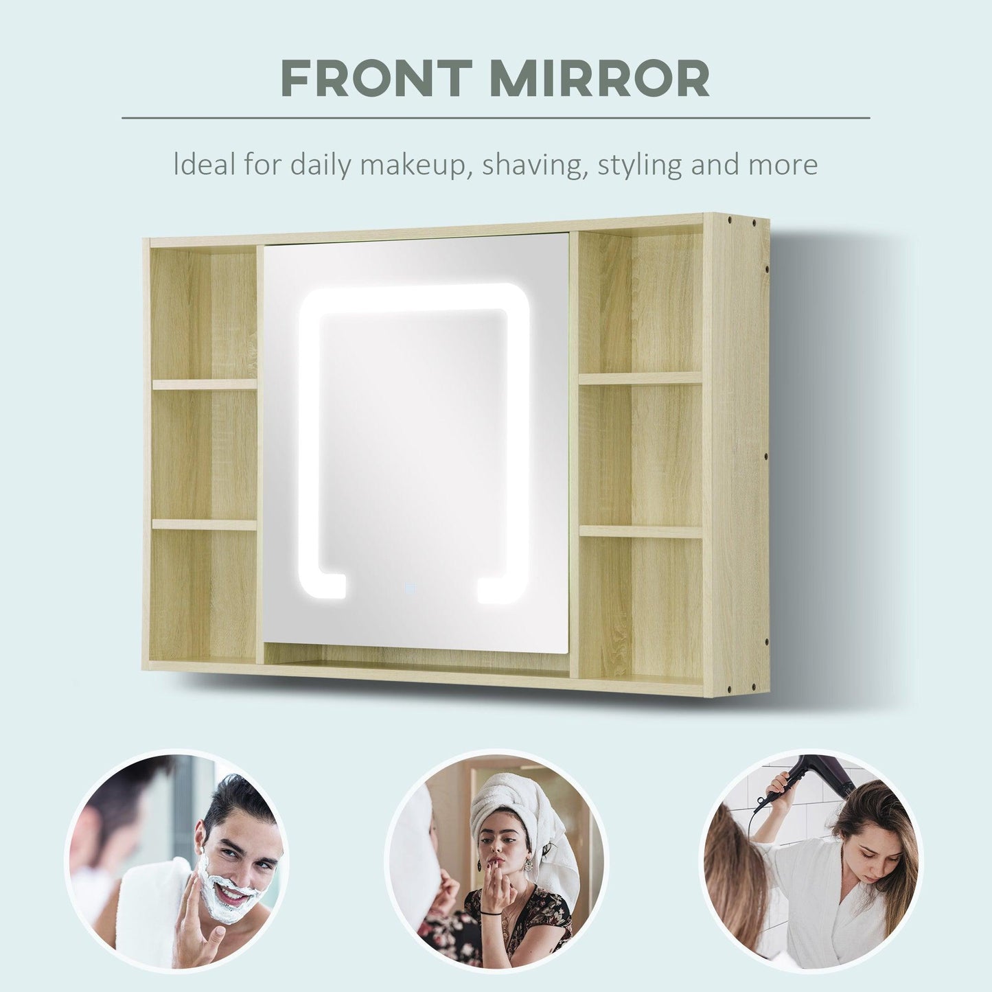 Kleankin LED Bathroom Mirror Cabinet with Dimmable Light - ALL4U RETAILER LTD