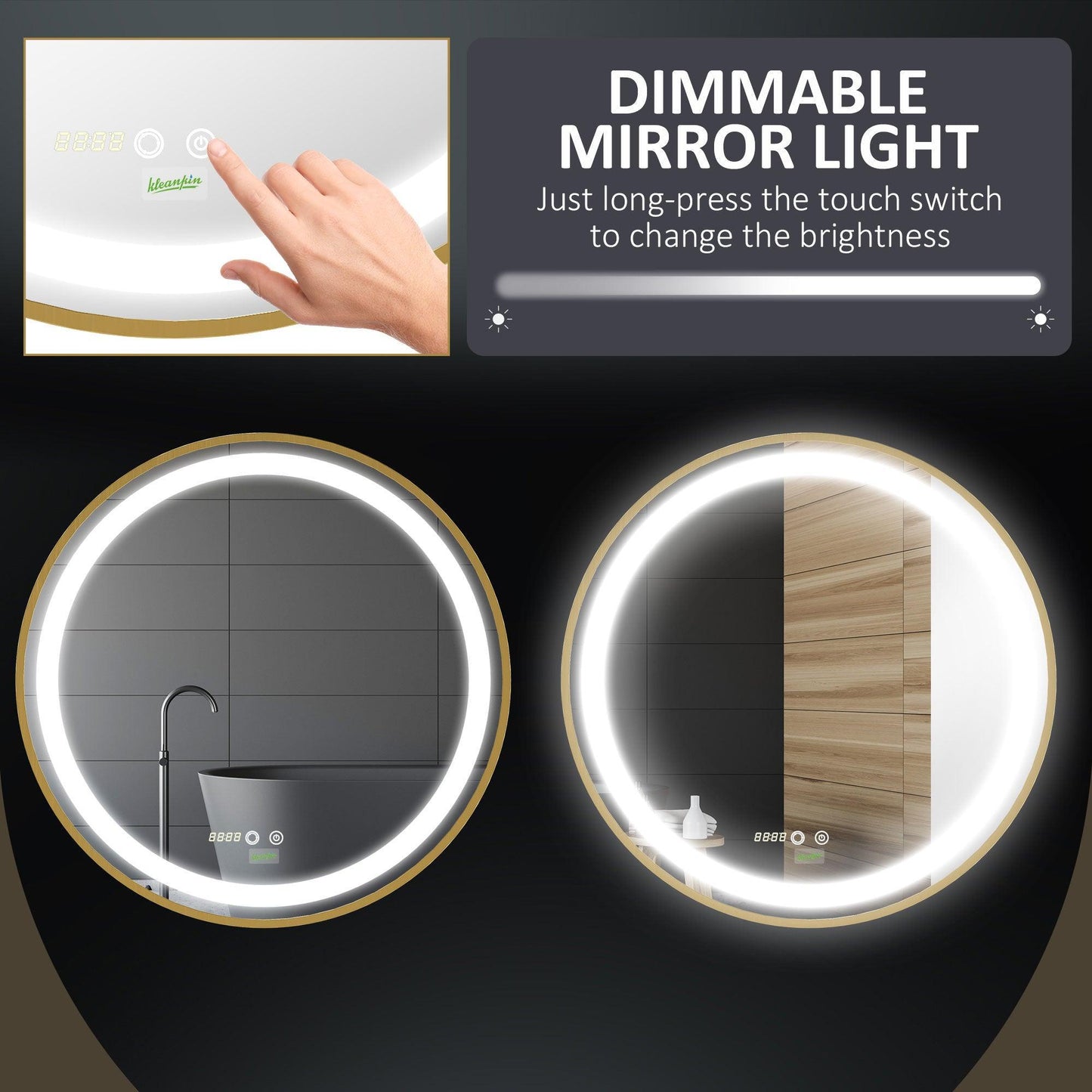 Kleankin LED Bathroom Mirror - Dimmable & Lighted - ALL4U RETAILER LTD