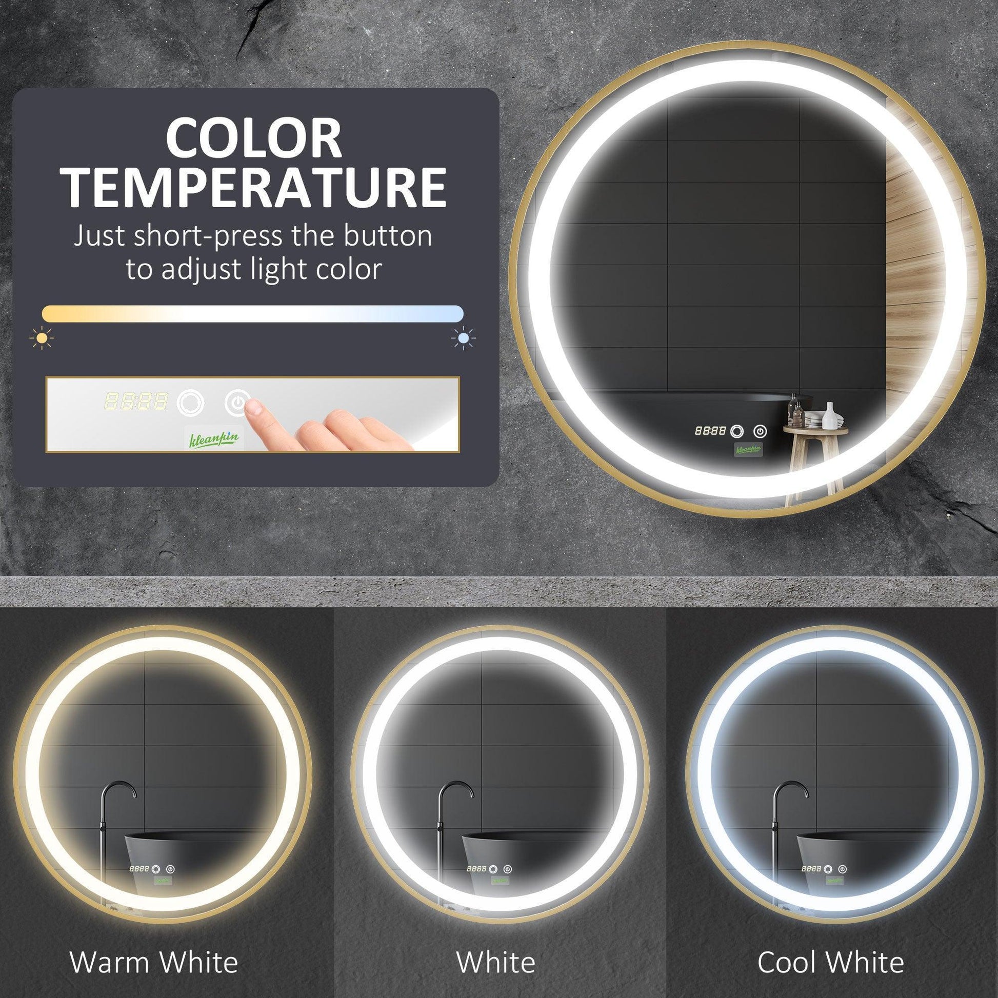 Kleankin LED Bathroom Mirror - Dimmable & Lighted - ALL4U RETAILER LTD