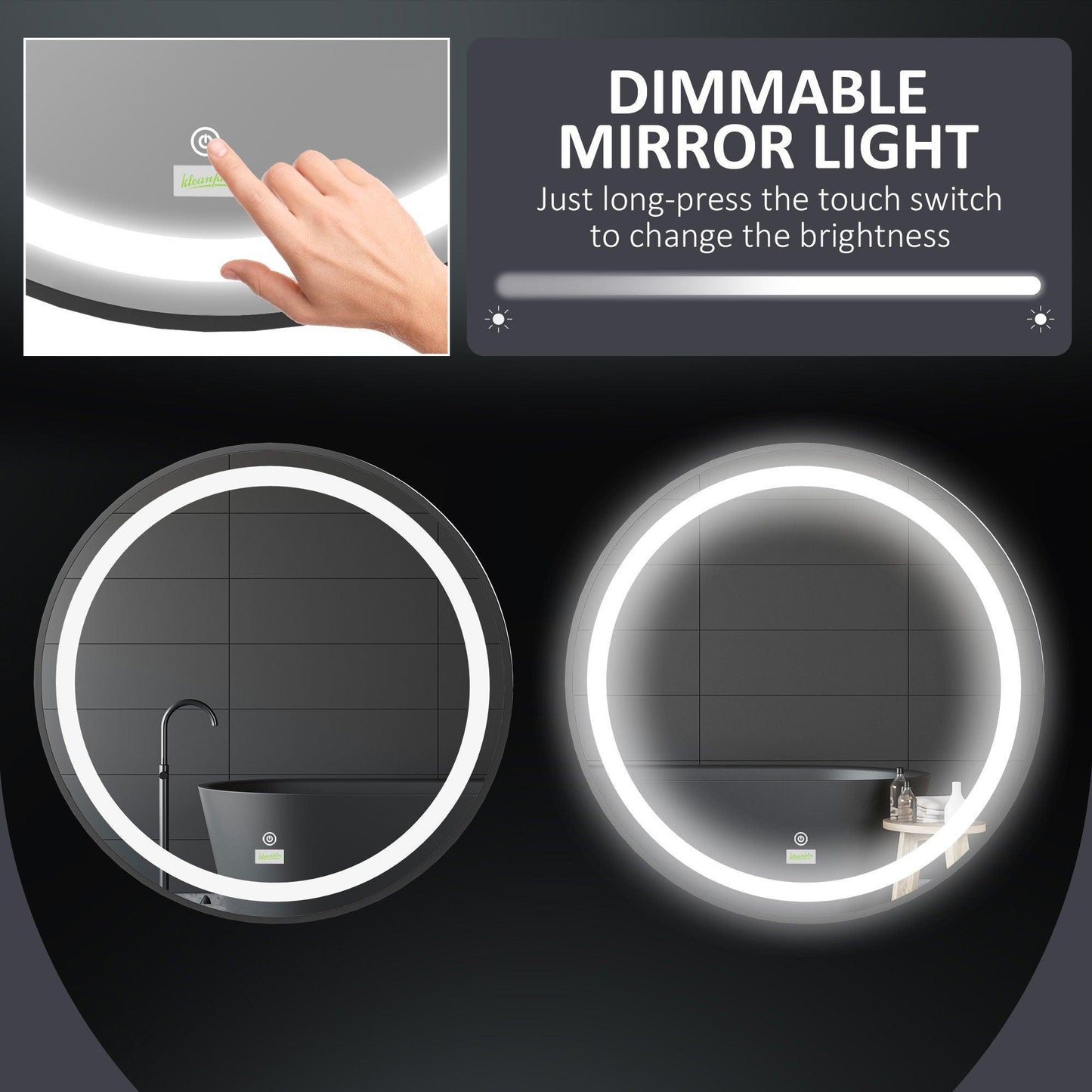 Kleankin LED Bathroom Mirror, Wall-Mounted with Dimmable Light - ALL4U RETAILER LTD