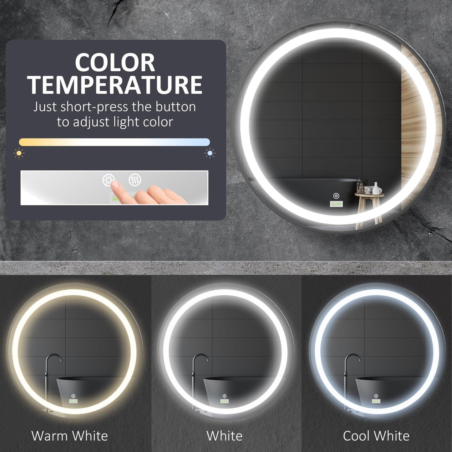 Kleankin LED Bathroom Mirror, Wall-Mounted with Dimmable Light - ALL4U RETAILER LTD