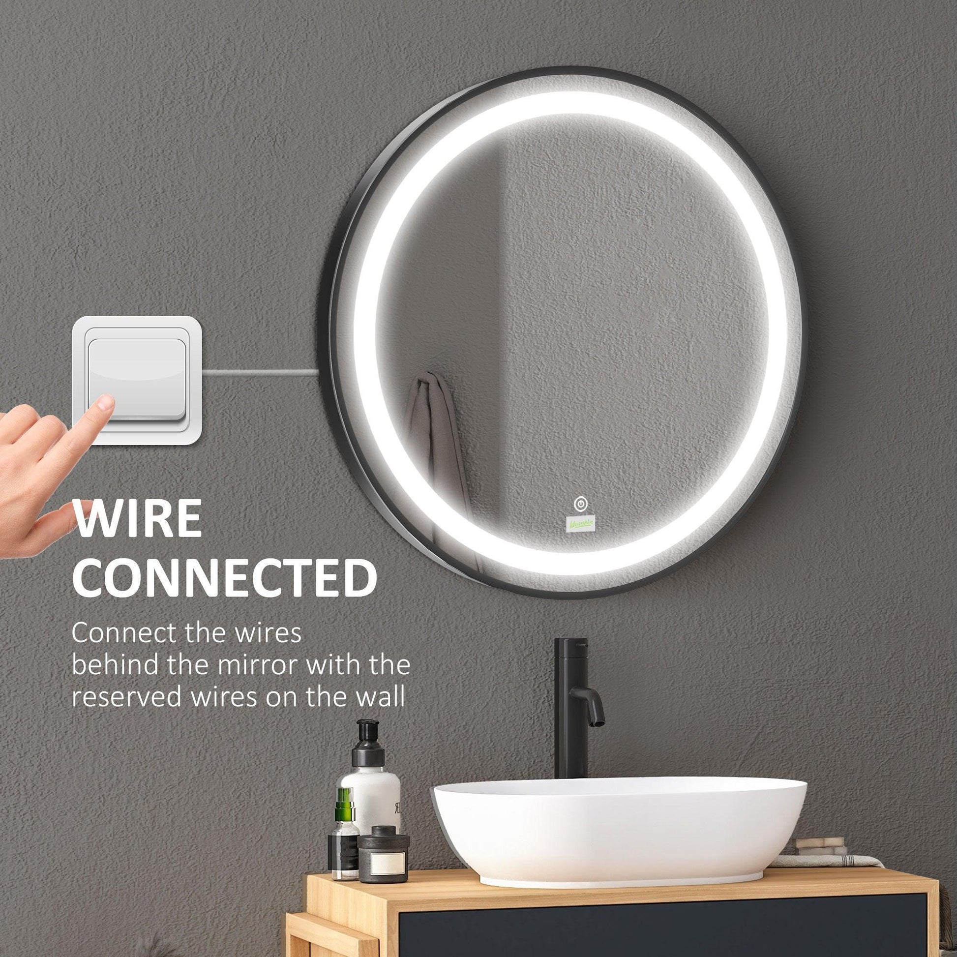 Kleankin LED Bathroom Mirror, Wall-Mounted with Dimmable Light - ALL4U RETAILER LTD