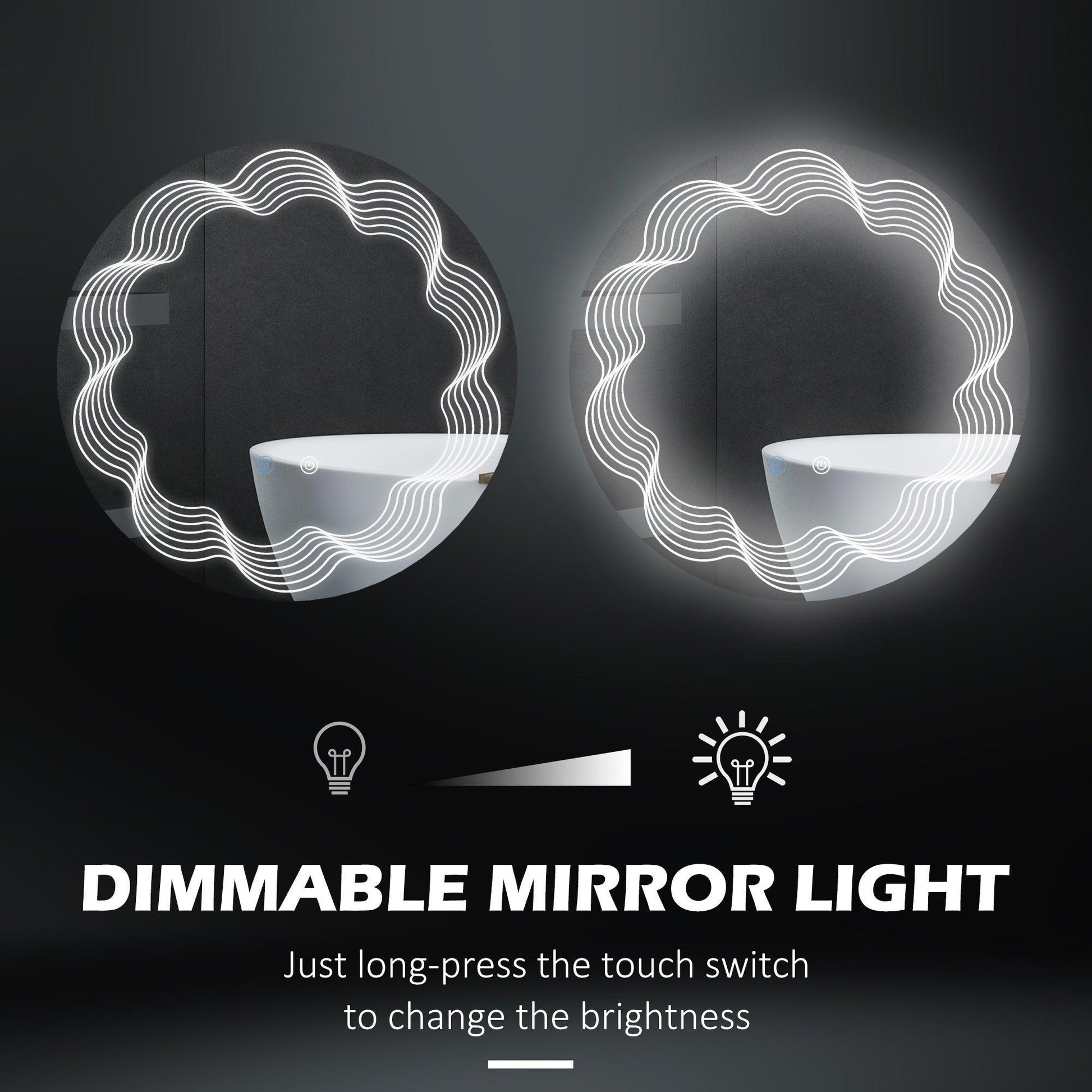 Kleankin LED Dimming Round Bathroom Mirror - ALL4U RETAILER LTD