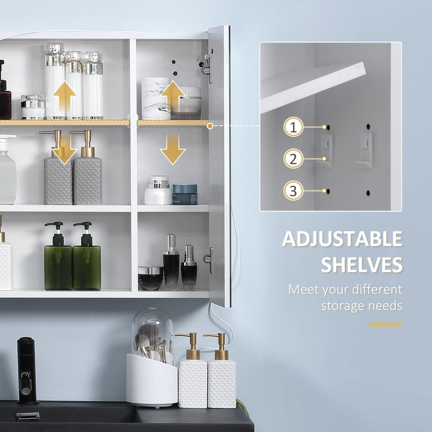 Kleankin LED Illuminated Bathroom Cabinet with Adjustable Shelf - ALL4U RETAILER LTD