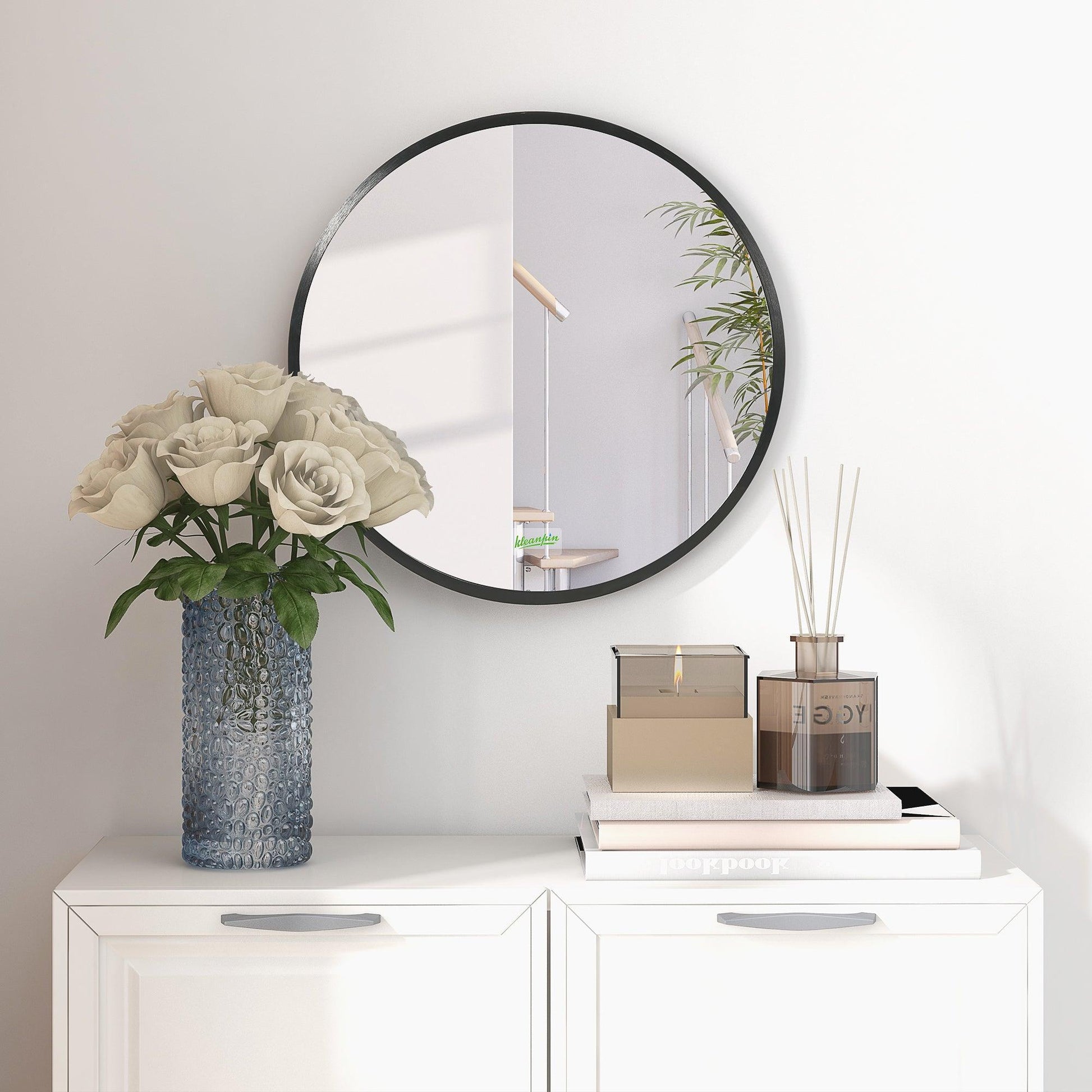 Kleankin Modern Black Round Mirror - 40x40 cm - ALL4U RETAILER LTD