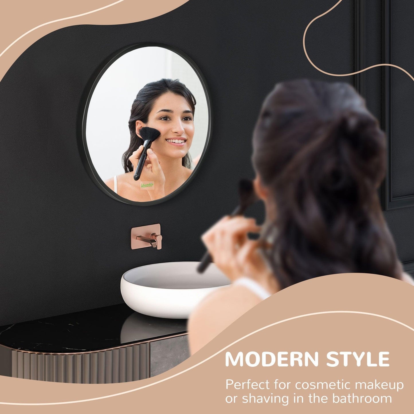 Kleankin Modern Black Round Mirror - 40x40 cm - ALL4U RETAILER LTD