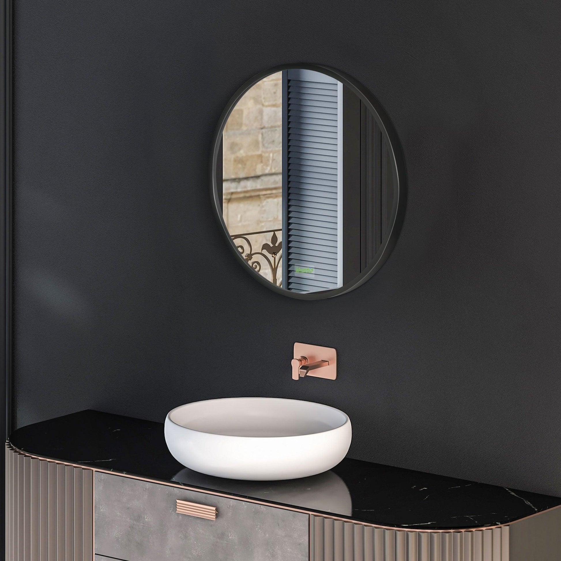 Kleankin Modern Black Round Mirror - 40x40 cm - ALL4U RETAILER LTD