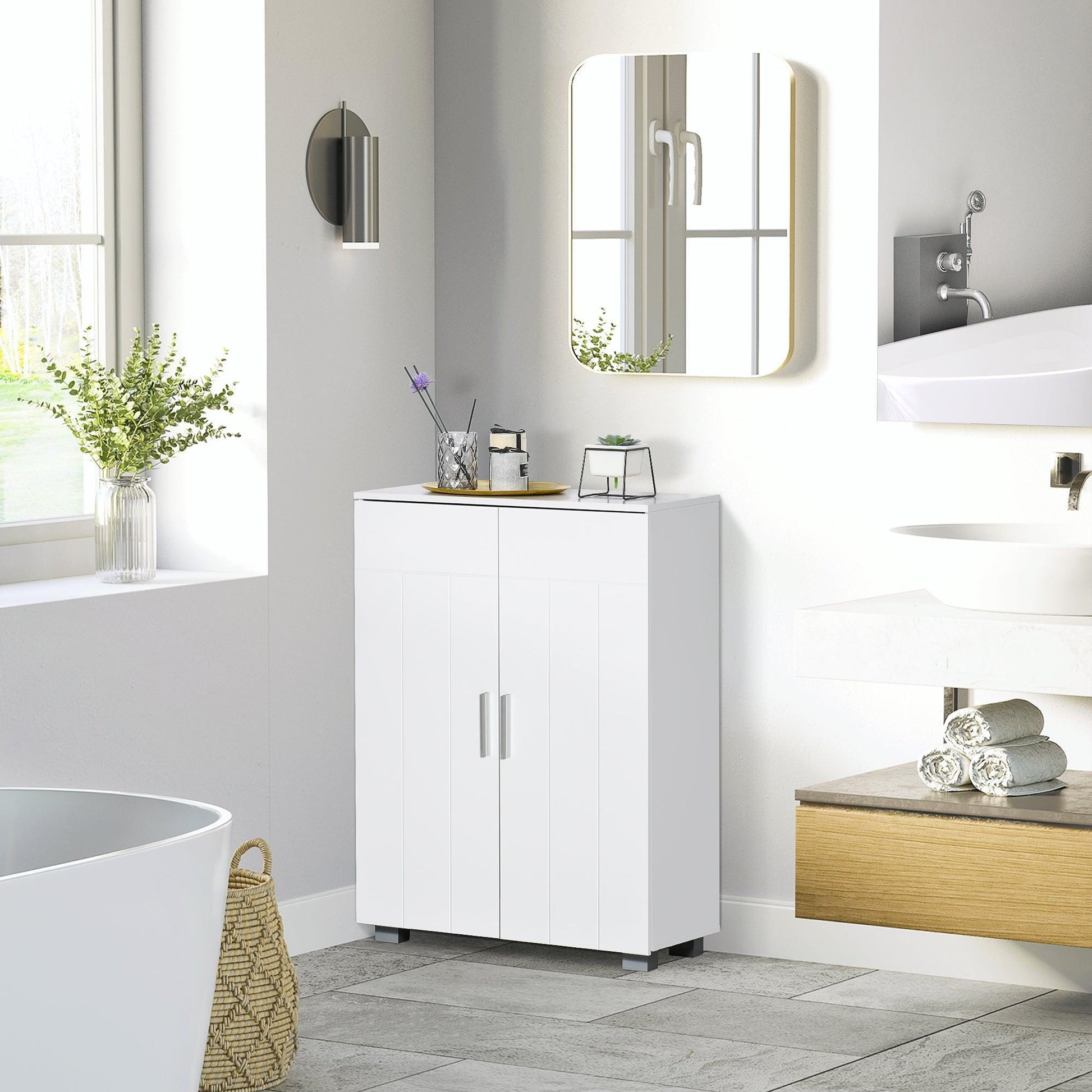 Kleankin Modern White Bathroom Storage Cabinet, 3-Tier Shelves - ALL4U RETAILER LTD