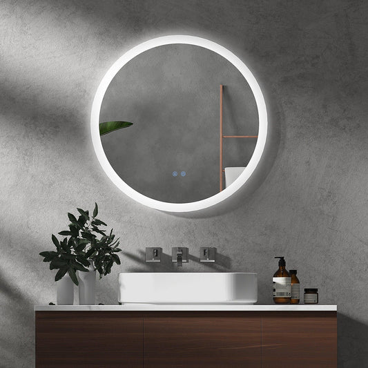 Kleankin Round LED Bathroom Mirror, Anti-Fog, 3 Colors - ALL4U RETAILER LTD