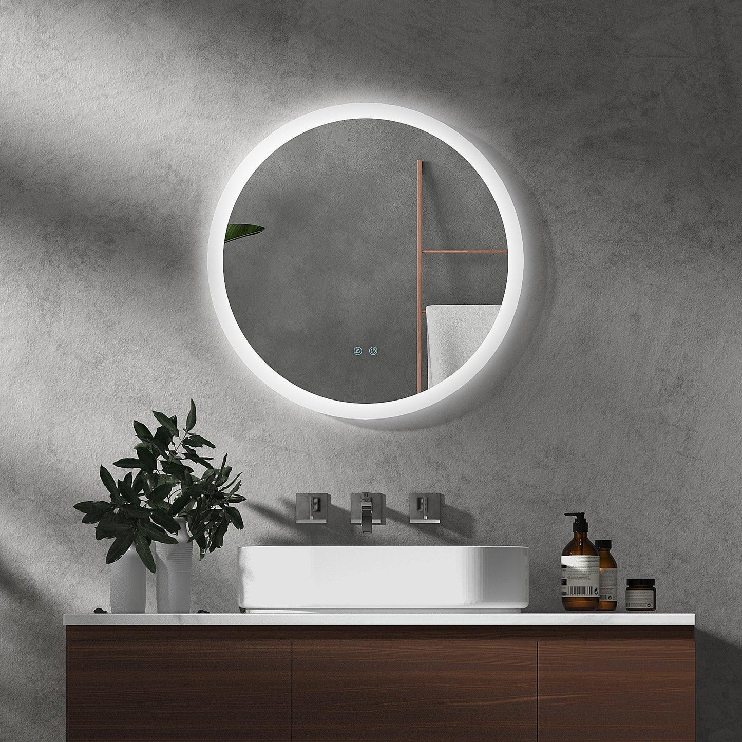 Kleankin Round Mirror: LED Lights, Defog Film, 3 Color Temperatures - ALL4U RETAILER LTD