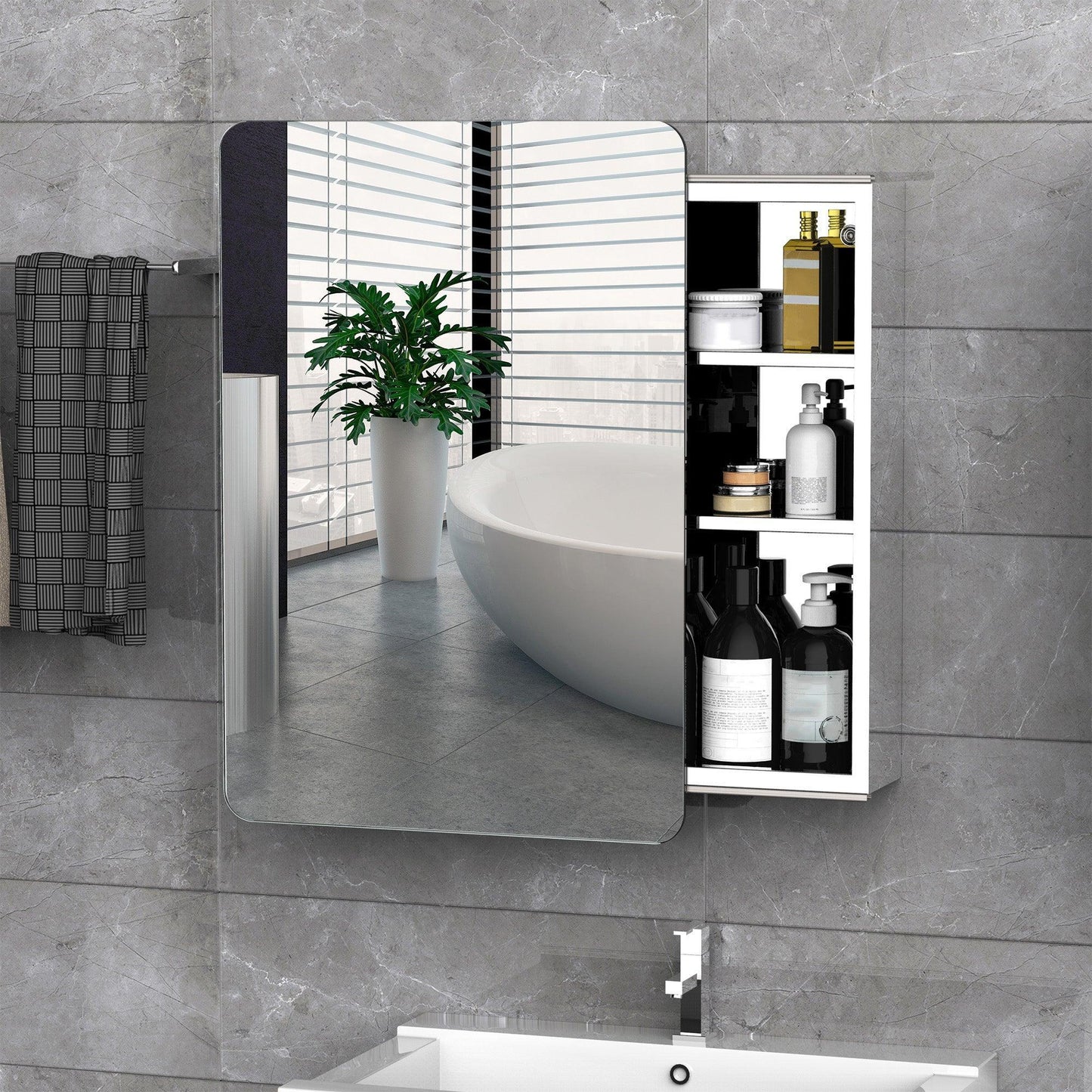 Kleankin Sliding Mirror Bathroom Cabinet - Stainless Steel - ALL4U RETAILER LTD