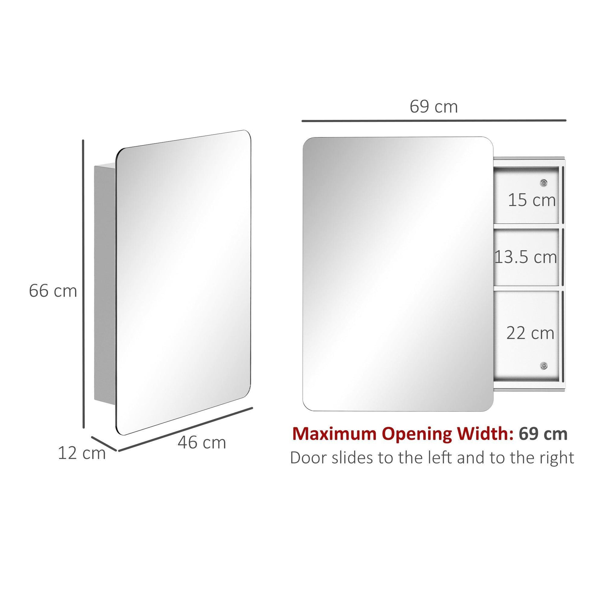 Kleankin Sliding Mirror Bathroom Cabinet - Stainless Steel - ALL4U RETAILER LTD