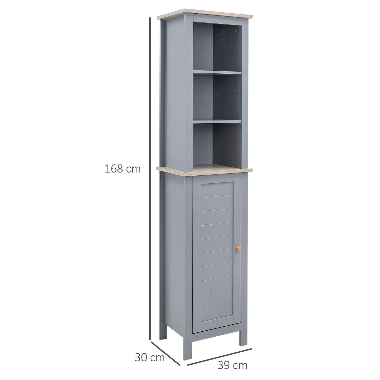 Kleankin Slim Grey Bathroom Storage Cabinet with 3 Shelves - ALL4U RETAILER LTD