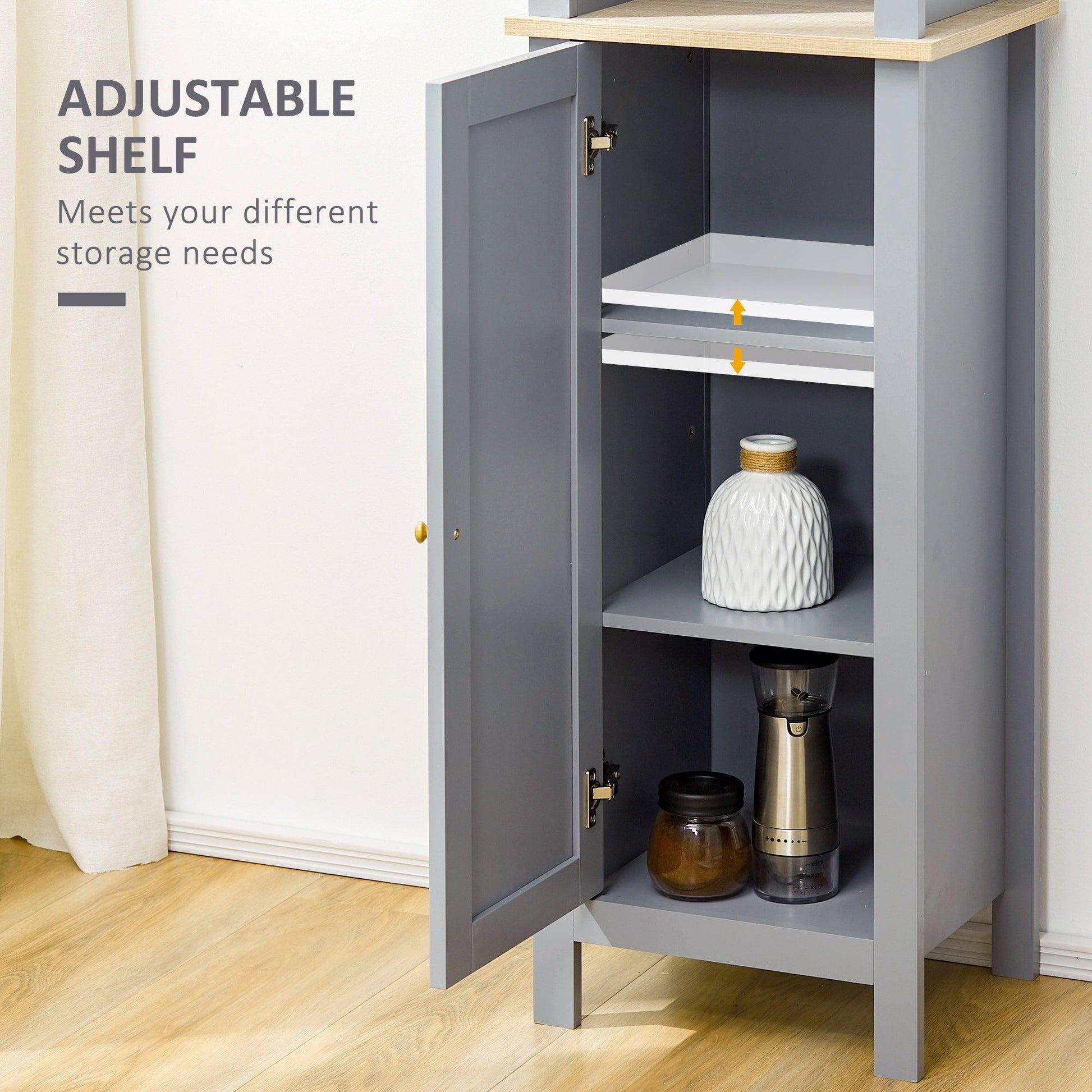 Kleankin Slim Grey Bathroom Storage Cabinet with 3 Shelves - ALL4U RETAILER LTD