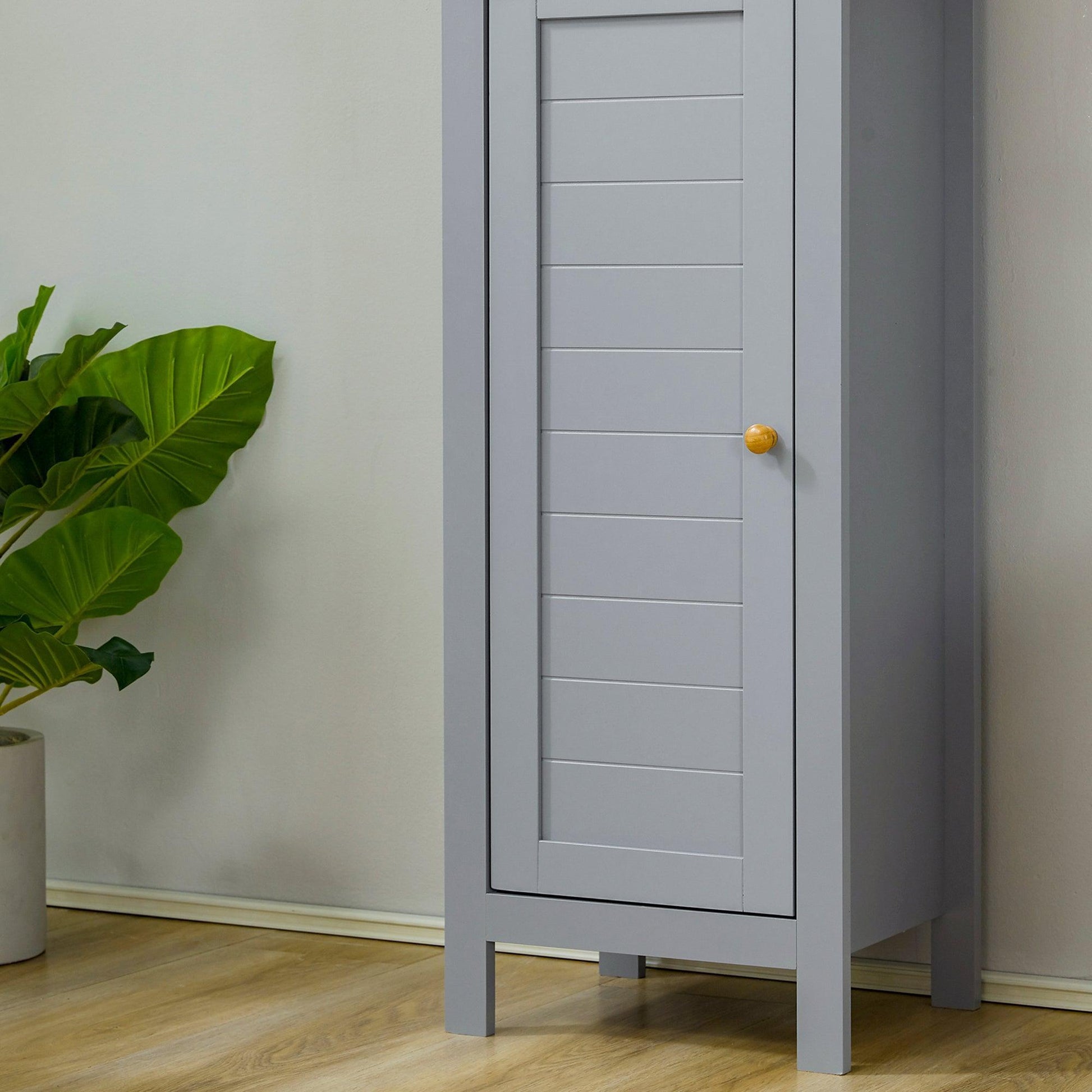 Kleankin Slim Grey Bathroom Storage Cabinet with 3 Shelves - ALL4U RETAILER LTD