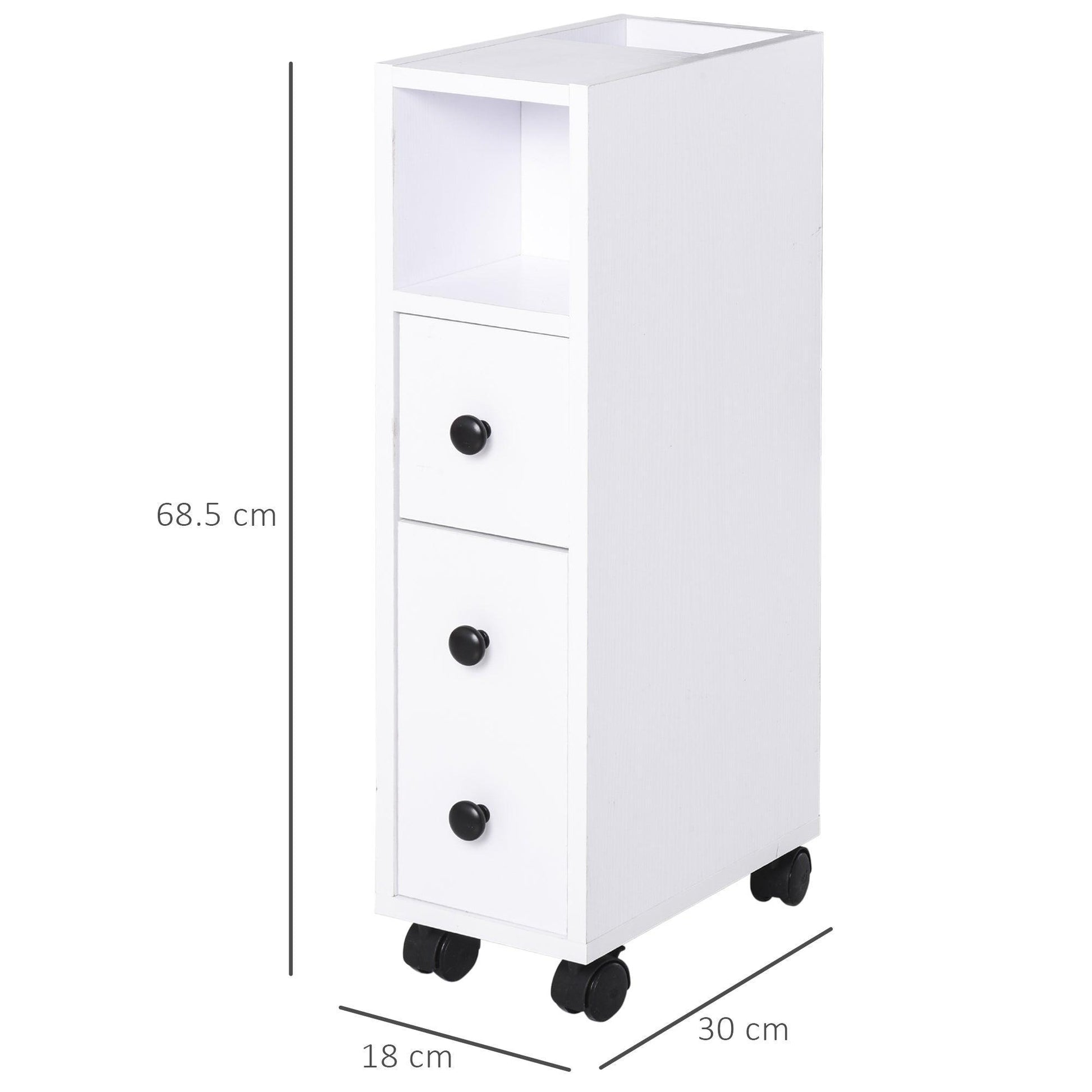 Kleankin Slimline Bathroom Storage Unit with 2 Drawers- White - ALL4U RETAILER LTD