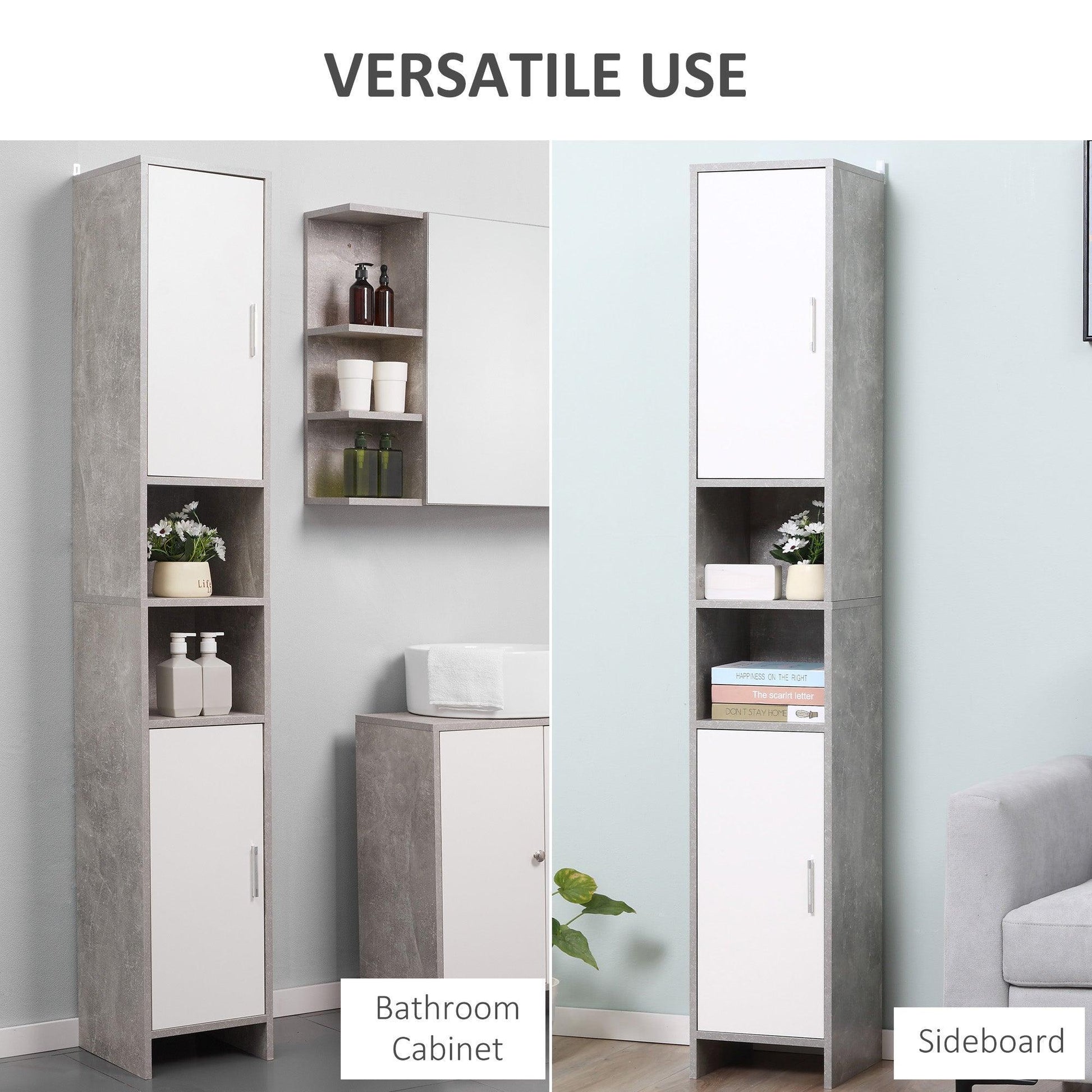 Kleankin Tall Grey Bathroom Storage Cabinet - ALL4U RETAILER LTD