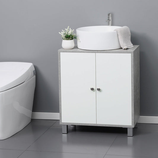 Kleankin Under Sink Cabinet: White/Grey Storage - ALL4U RETAILER LTD