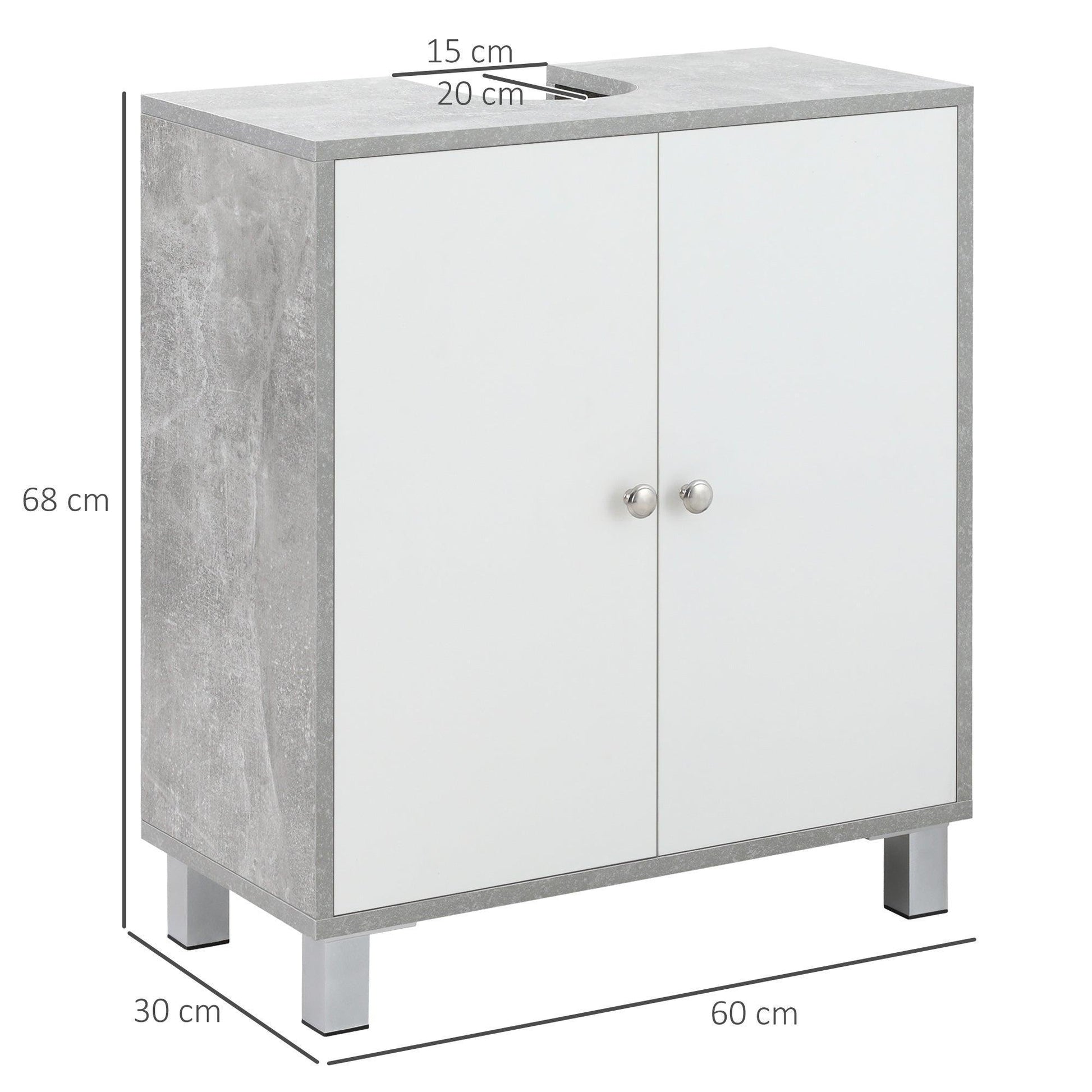 Kleankin Under Sink Cabinet: White/Grey Storage - ALL4U RETAILER LTD