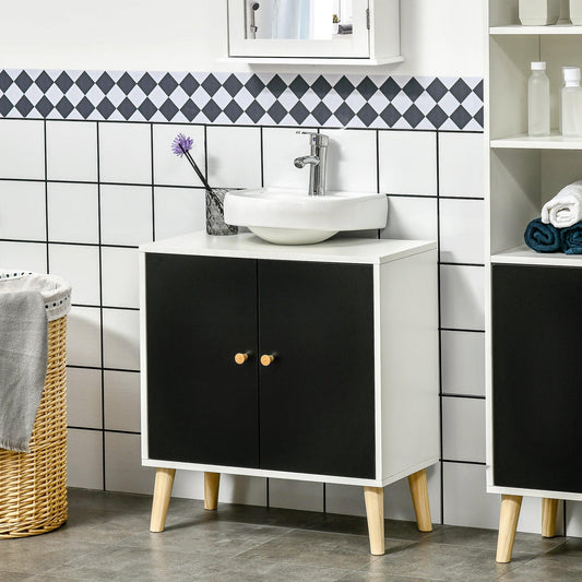 Kleankin Under Sink Storage Cabinet - Black/White - ALL4U RETAILER LTD