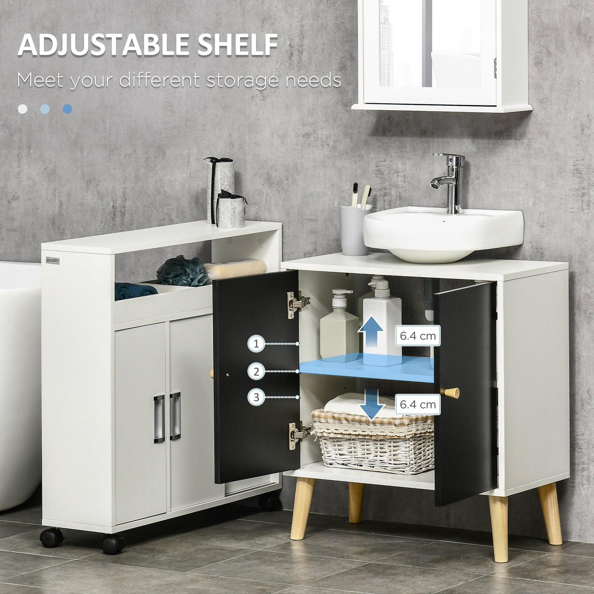 Kleankin Under Sink Storage Cabinet - Black/White - ALL4U RETAILER LTD