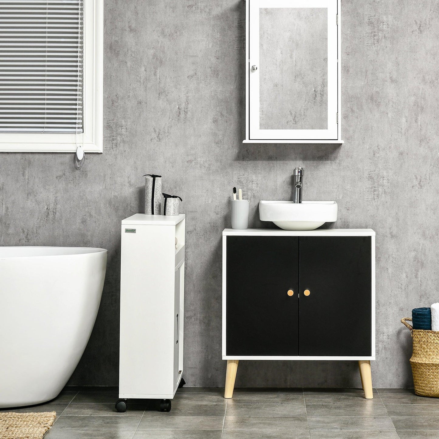 Kleankin Under Sink Storage Cabinet - Black/White - ALL4U RETAILER LTD