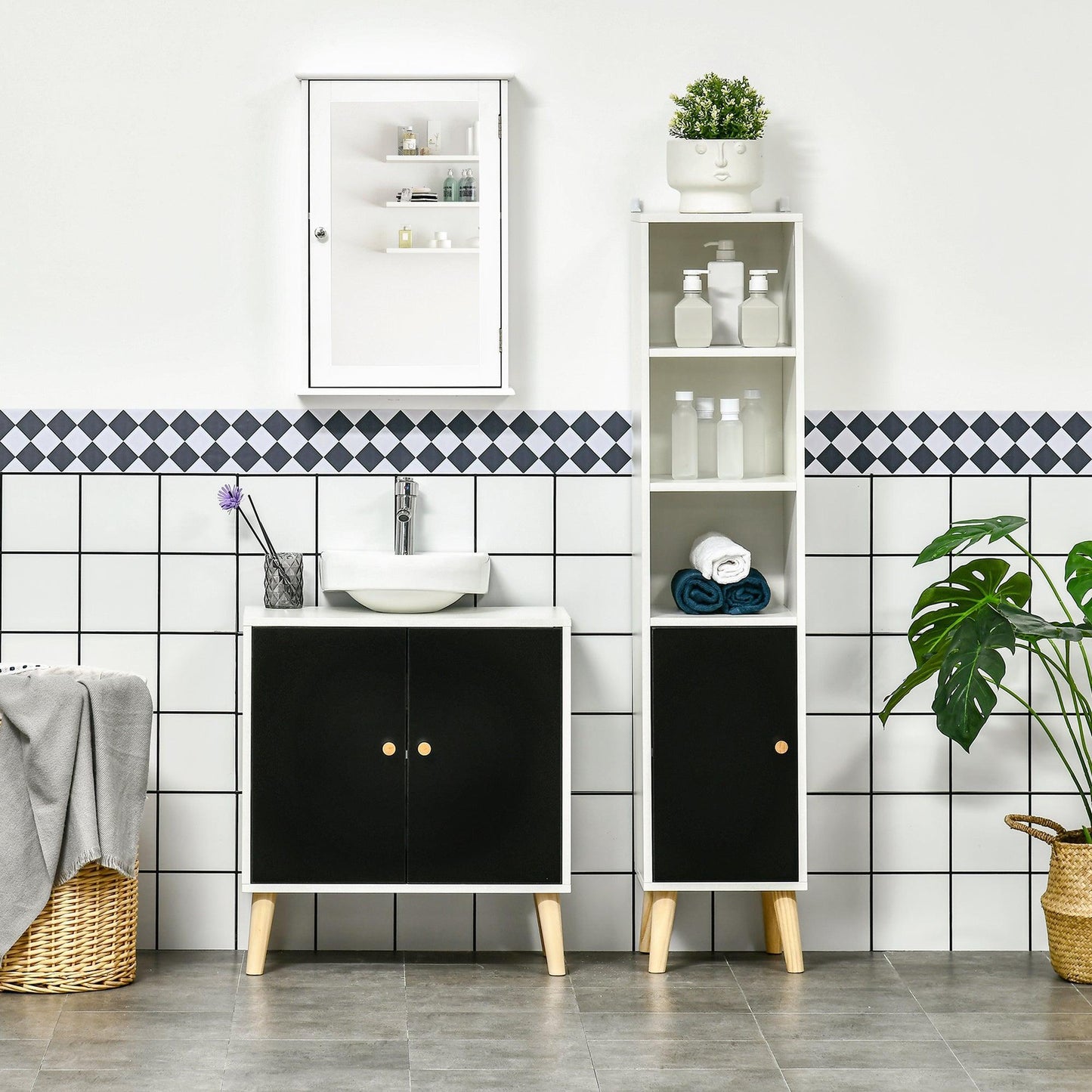 Kleankin Under Sink Storage Cabinet - Black/White - ALL4U RETAILER LTD