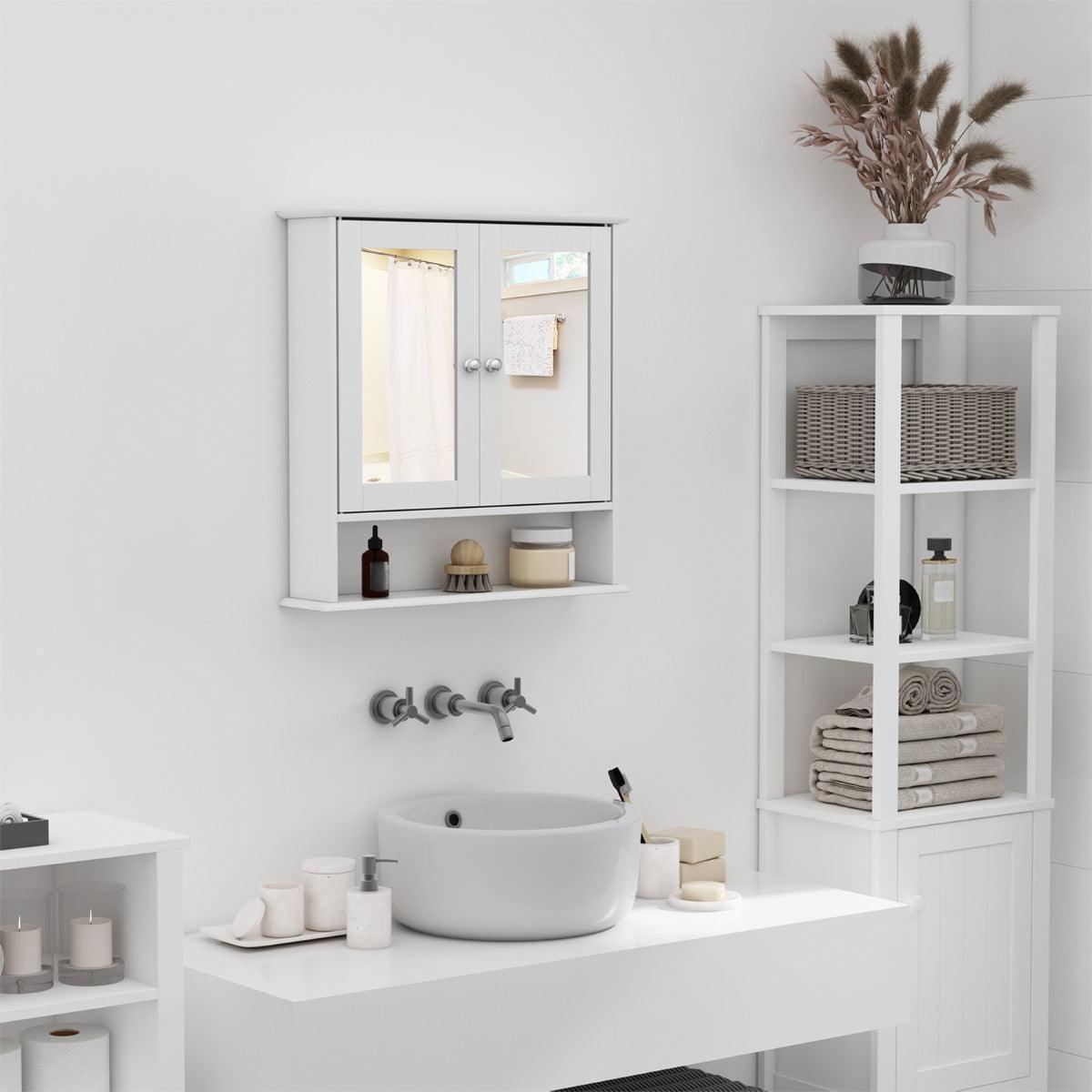 Kleankin Wall-mounted Bathroom Cabinet Mirror - White - ALL4U RETAILER LTD